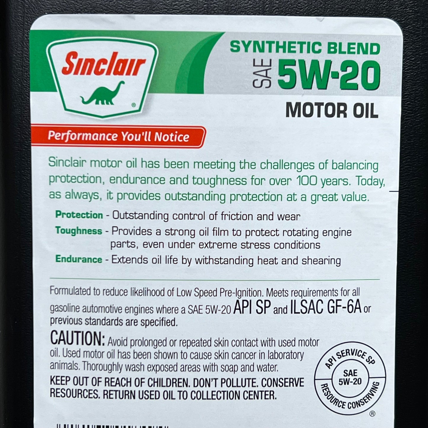 ZA@ SINCLAIR (6 PACK) Durable Strength Synthetic Blend SAE 5W-20 Motor Oil 1qt DOM 01/29/24 A