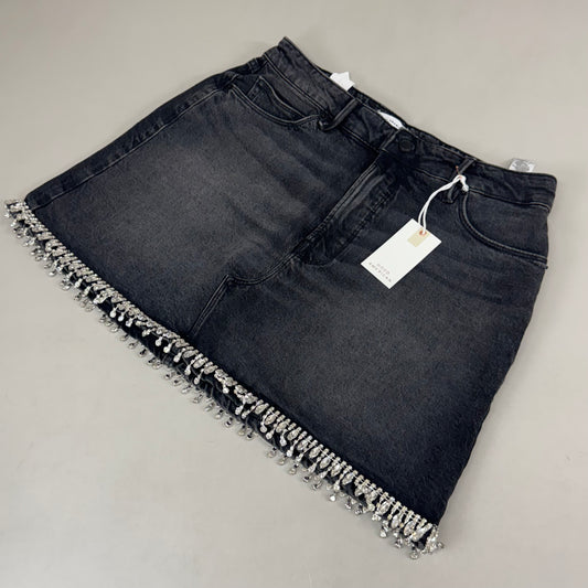 GOOD AMERICAN Denim Crystal Trim Skirt Women's Sz 10 Black376 GFD301