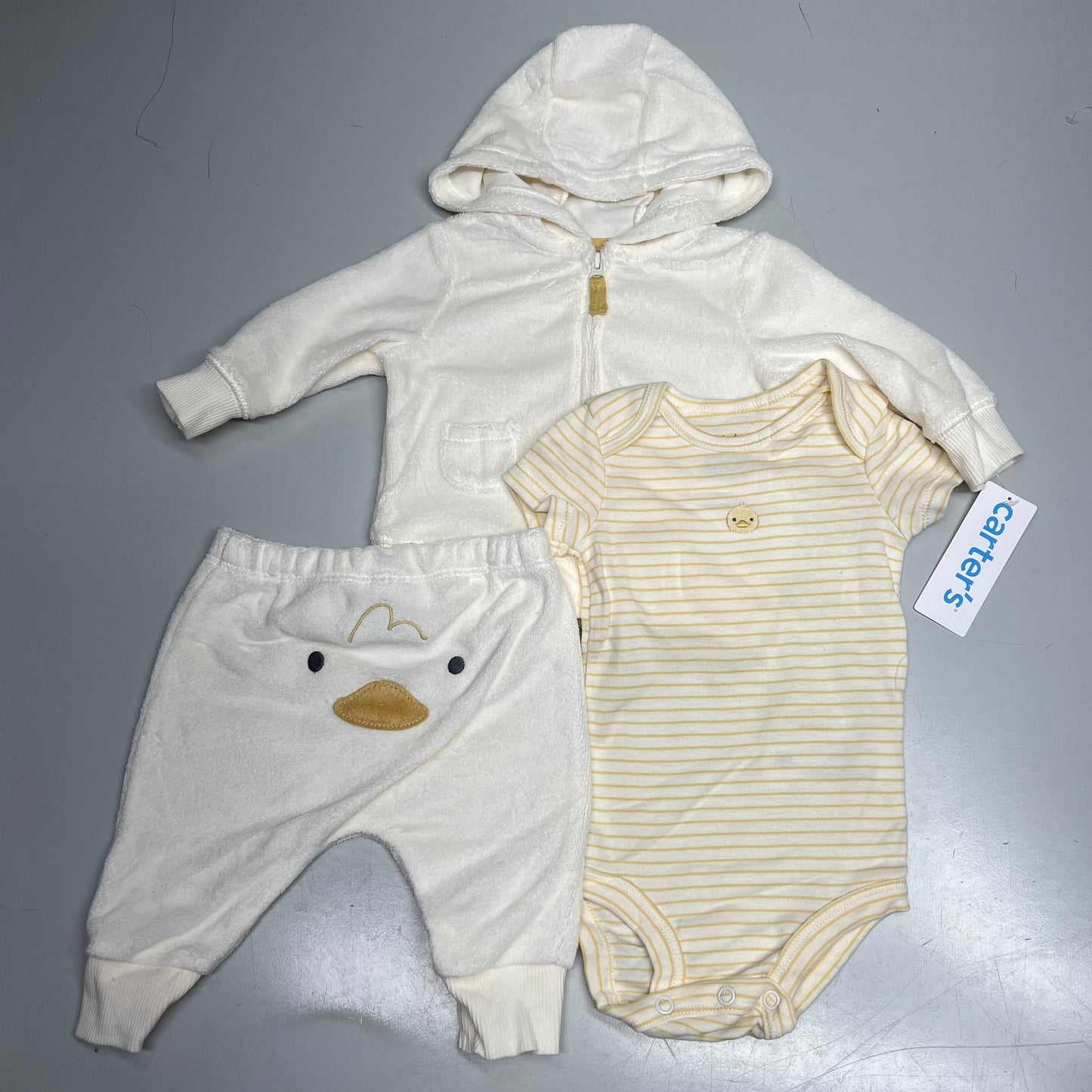 CARTERS (SET OF 3) Soft Duck Little Cardigan Set Baby's Sz 3M White/Orange