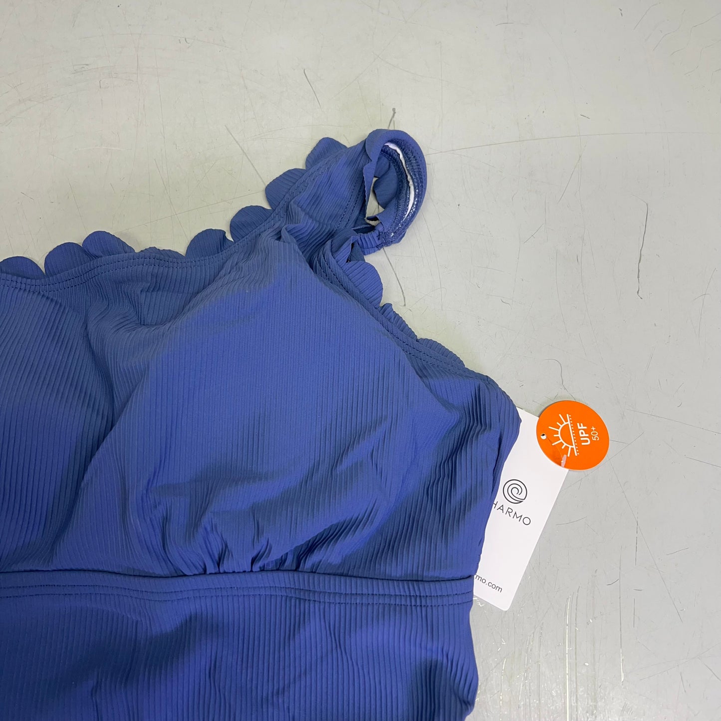 CHARMO Asymmetrical Retro Ribbed Moderate Cut One Piece Swimwear Wmn Sz L Blue