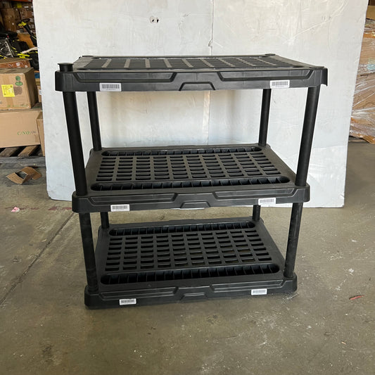 ZA@ BLACK+DECKER, 3-Tier Heavy Duty Ventilated Storage Shelf Sz 36"L x 23.25"W X 37.25"H, Black Plastic Shelving Unit (AS-IS) (A Little Damage)