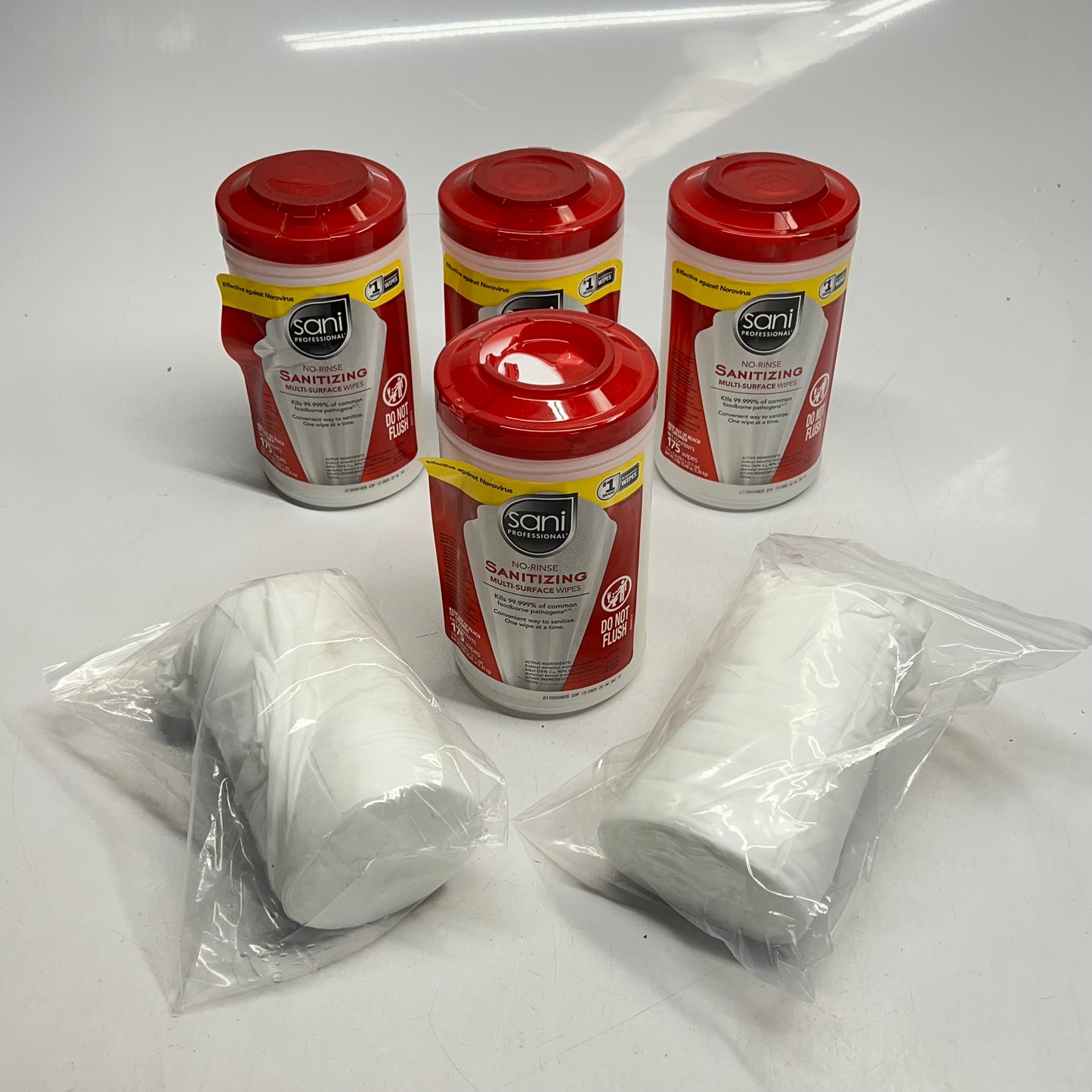 ZA@ SANI PROFESSIONAL (6 PACK, 175 EACH) No-Rinse Sanitizing Multi Surface Wipes 7.75" X 5"  White (Distressed Packaging)