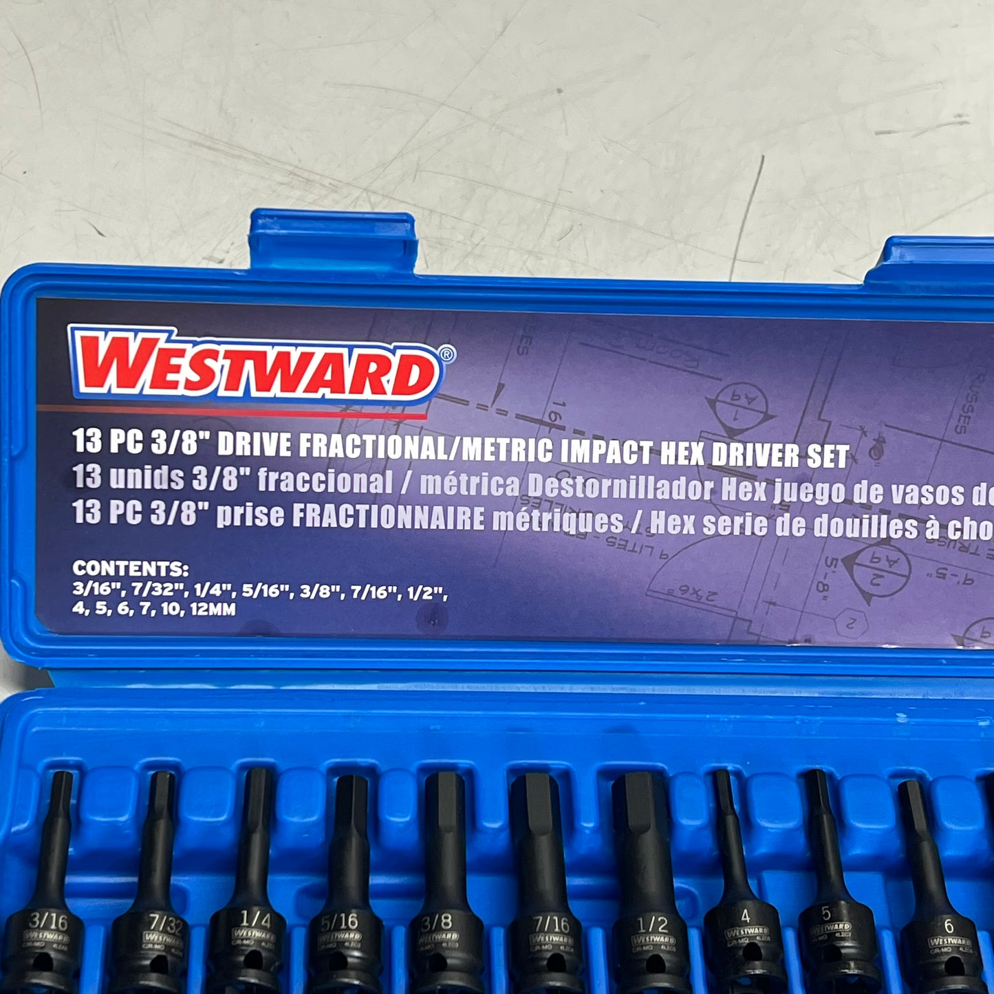 WESTWARD (13 PIECE SET) Impact Socket Bit Set Sae/metric 3/8" Drive Sz  4PRG1A