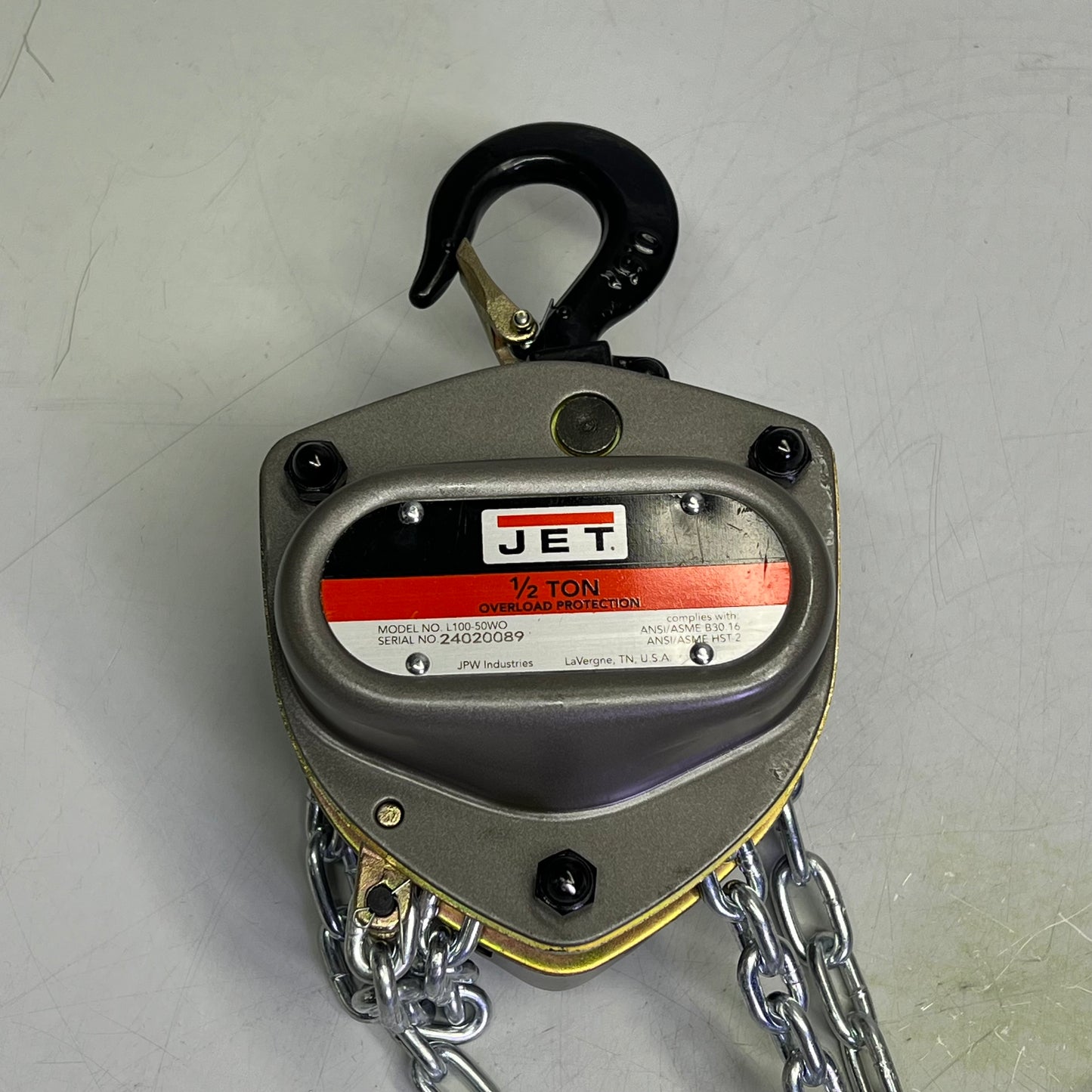 JET Chain Hand Hoist W/ Overload Protection 10ft - 1/2 Ton Chrome/Gray 100-50-10