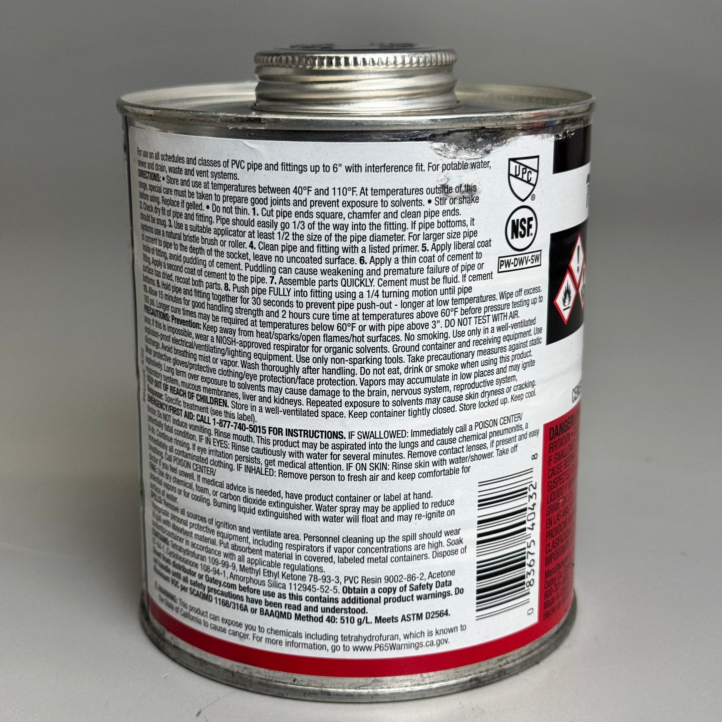 PLASTI-WELD PVC Cement Medium Clear 40436S 32oz Red/Black