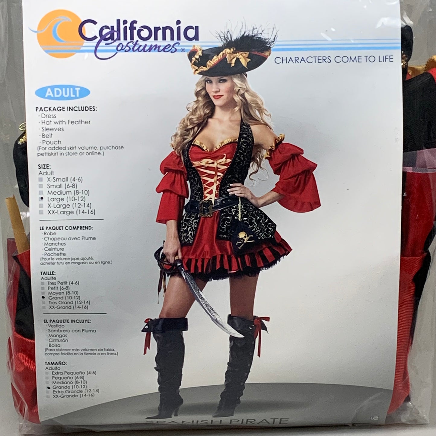 CALIFORNIA COSTUMES Women's Spanish Pirate Sz-L (10-12) Red/Black 01196