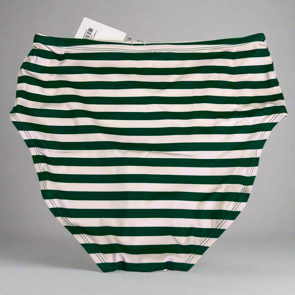 LIME RICKI Emerald Strip Bikini Bottom Sz L Green & White