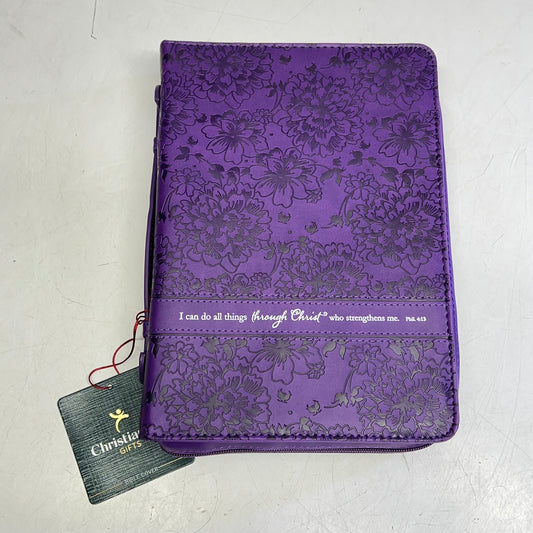 CHRISTIAN ART GIFTS Philippians 4:13 Faux Leather Bible Cover  7"x10" Purple