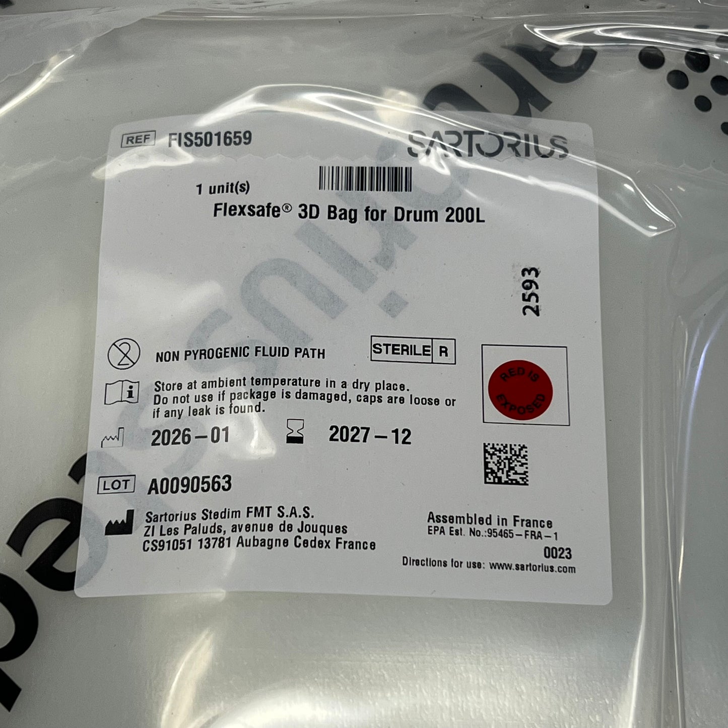 SATORIUS Flexsafe 3d Bag Single Use for Biopharmaceutical Fluids 200 L FIS501659