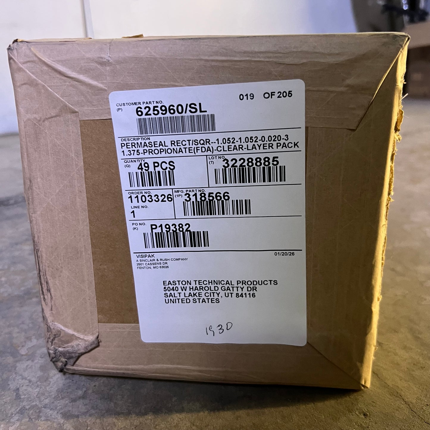 VISIPAK (49 Pack) Permaseal 1.375” x 31" Clear Rect Tube FDA 318566