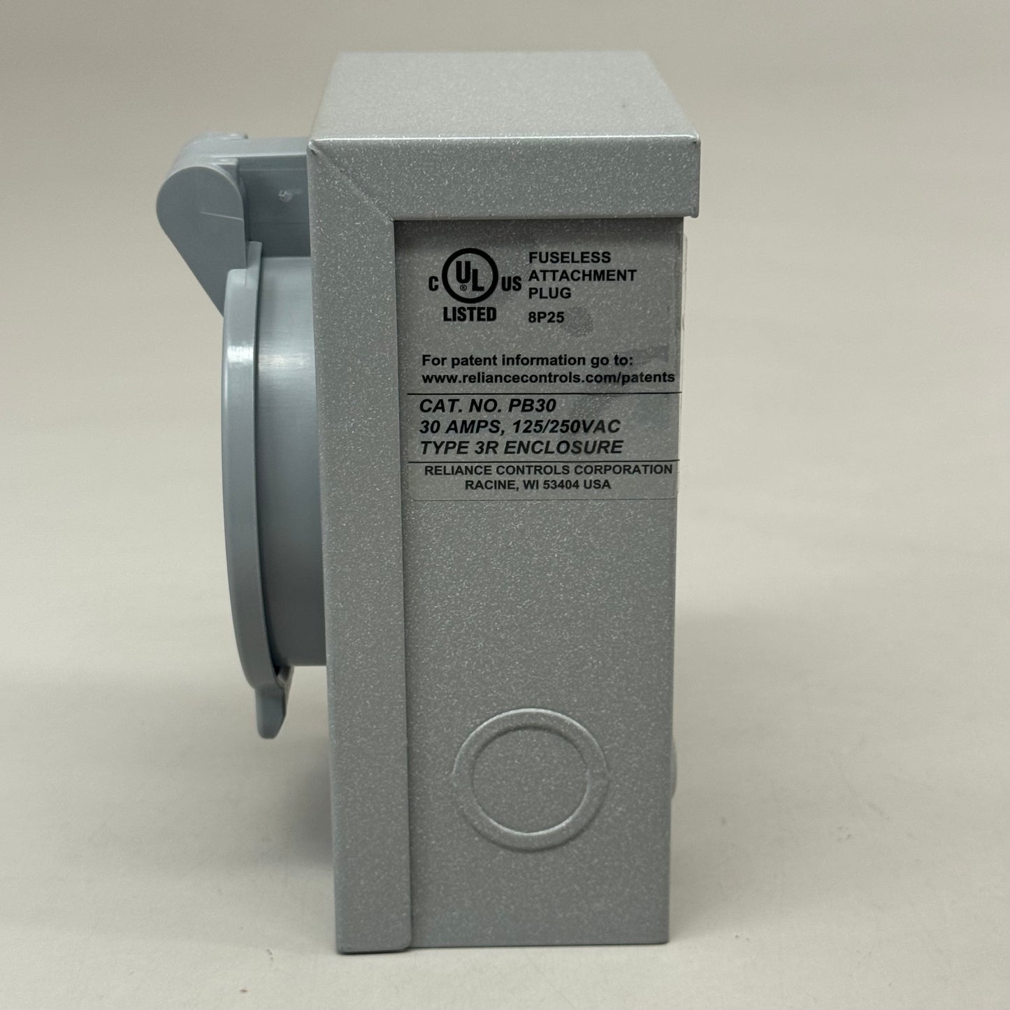 RELIANCE CONTROLS Power Inlet Box For Generator Cord Connection L14-30 Grey PB30