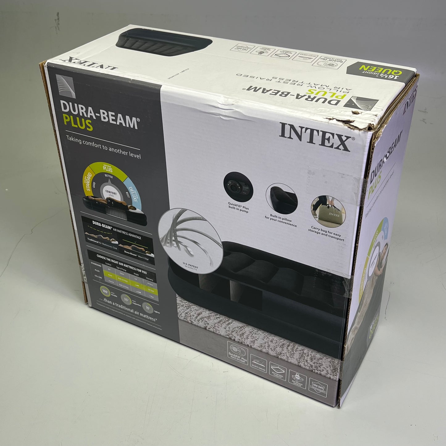 INTEX Dura-Beam Plus Pillow Rest Air Mattress Built-In Pump Queen 16.5" 64123ED
