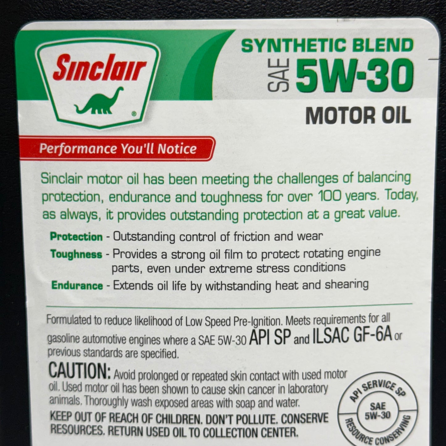 SINCLAIR (6 PACK) Synthetic Blend SAE 5W-30 1QT 9” x 4” x 2” (New, No Box)