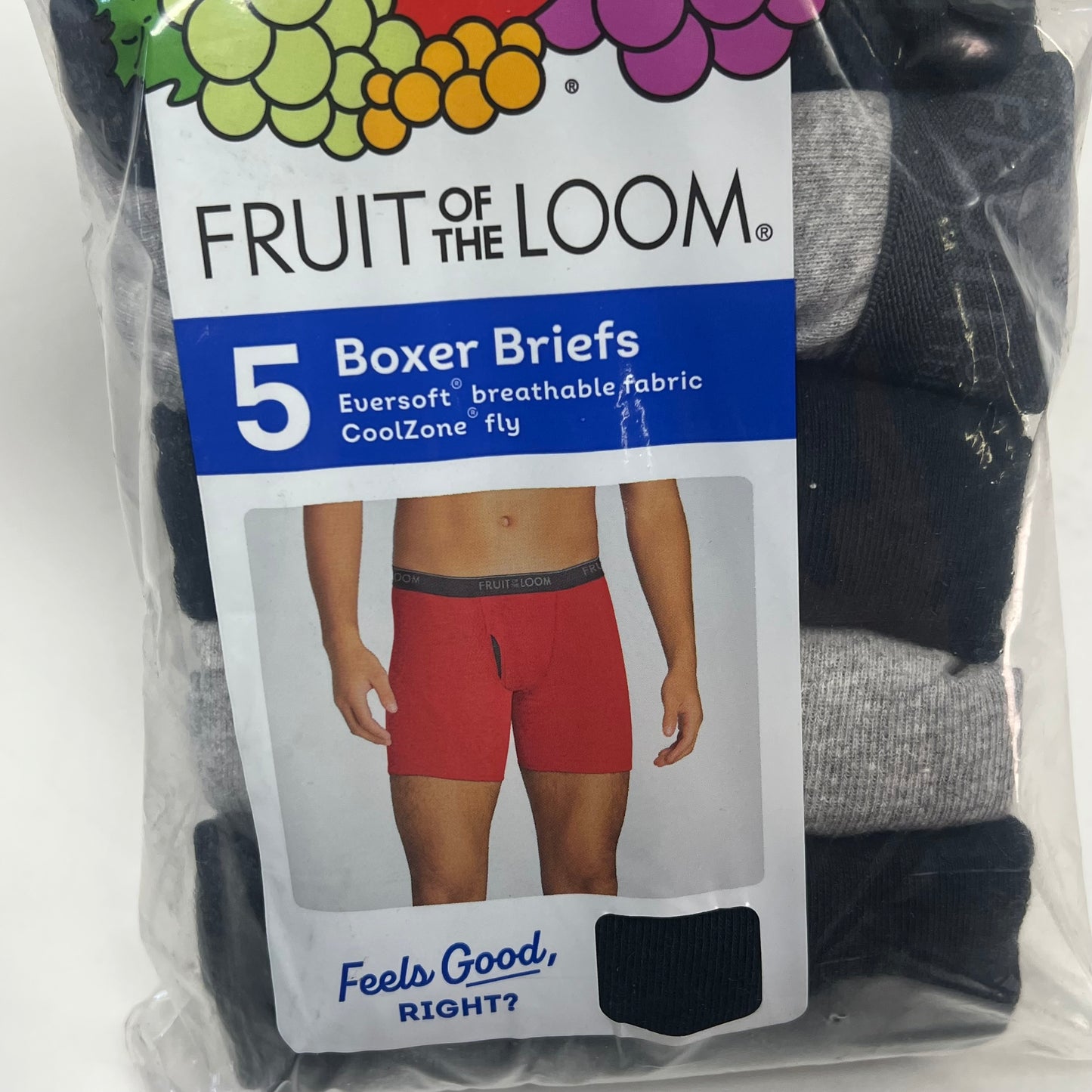 ZA@ FRUIT OF THE LOOM (5 PACK) Eversoft Breathable Fabric Boxer Breifs Men's Sz L Grey/Black 5BL76TG