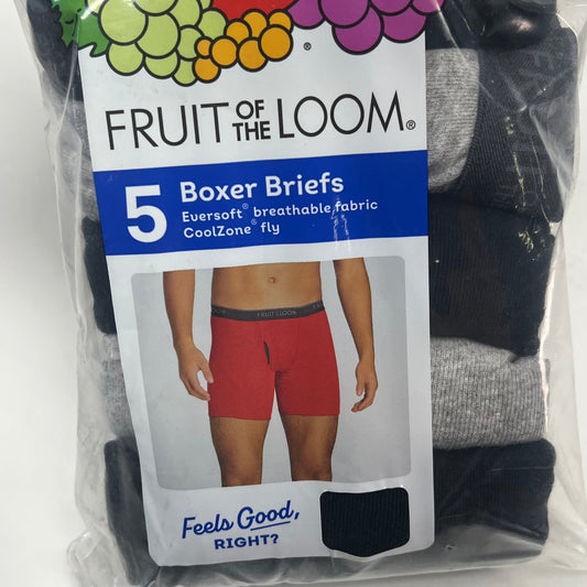 ZA@ FRUIT OF THE LOOM (5 PACK) Eversoft Breathable Fabric Boxer Breifs Men's Sz L Grey/Black 5BL76TG