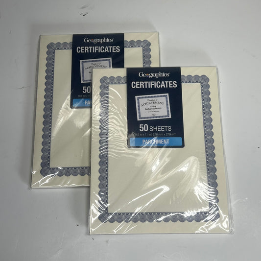 ZA@ GEOGRAPHICS  (2 PACK, 50 SHEETS EACH) Certificates  8.5"x11" Blue/Off White 20008E