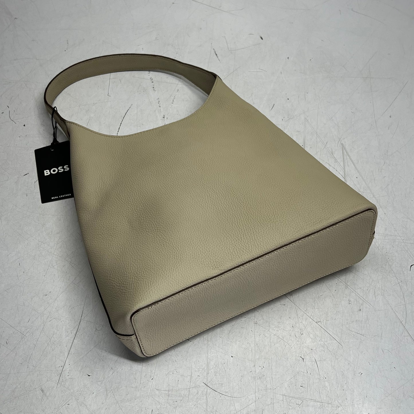 HUGO BOSS Leather Lenah New Hobo Bag Buckle Closure Light Beige 50557982