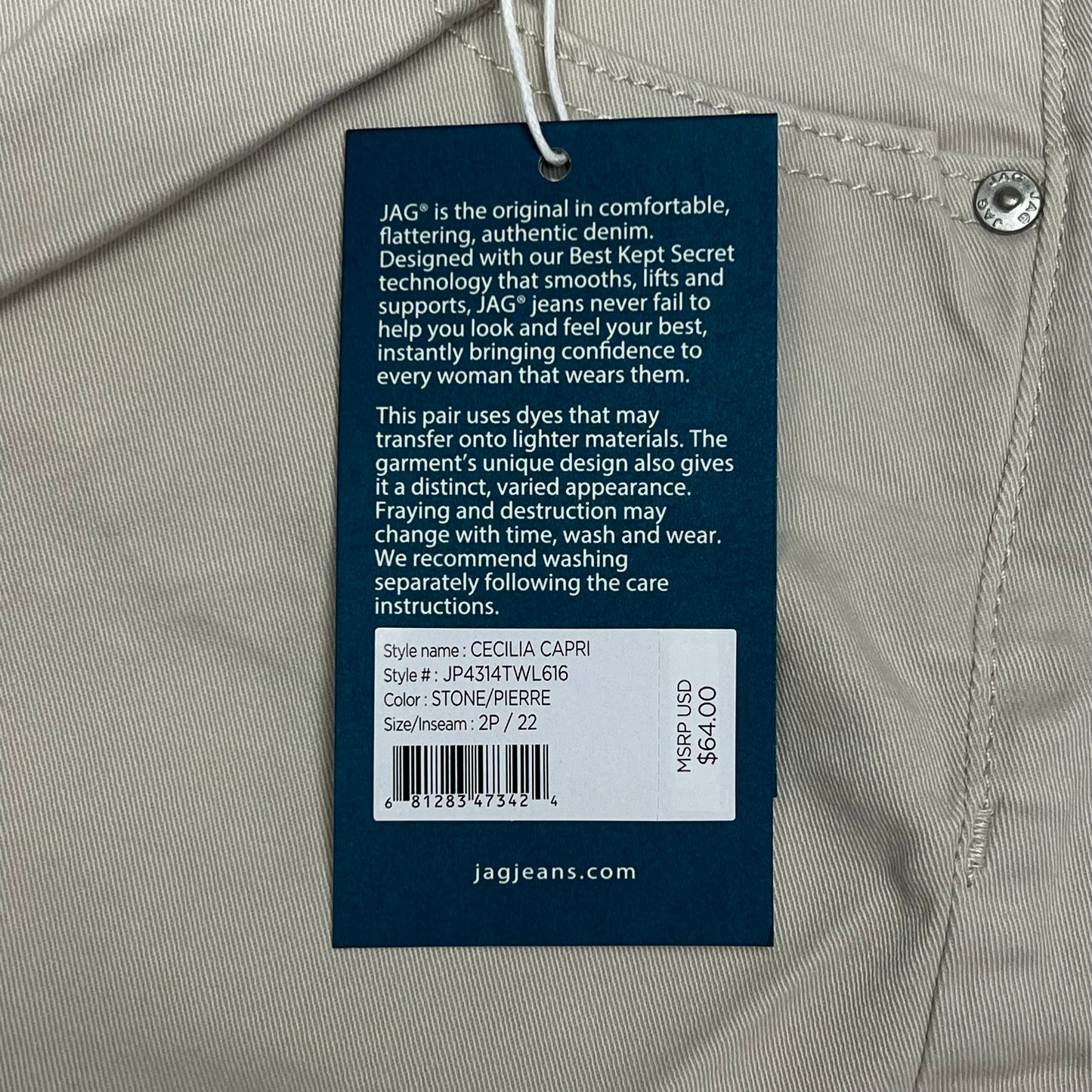 JAG Cecelia Crop Pant Mid-rise Women's Sz 2P 22" Inseam Cecilia JP4314TWL616