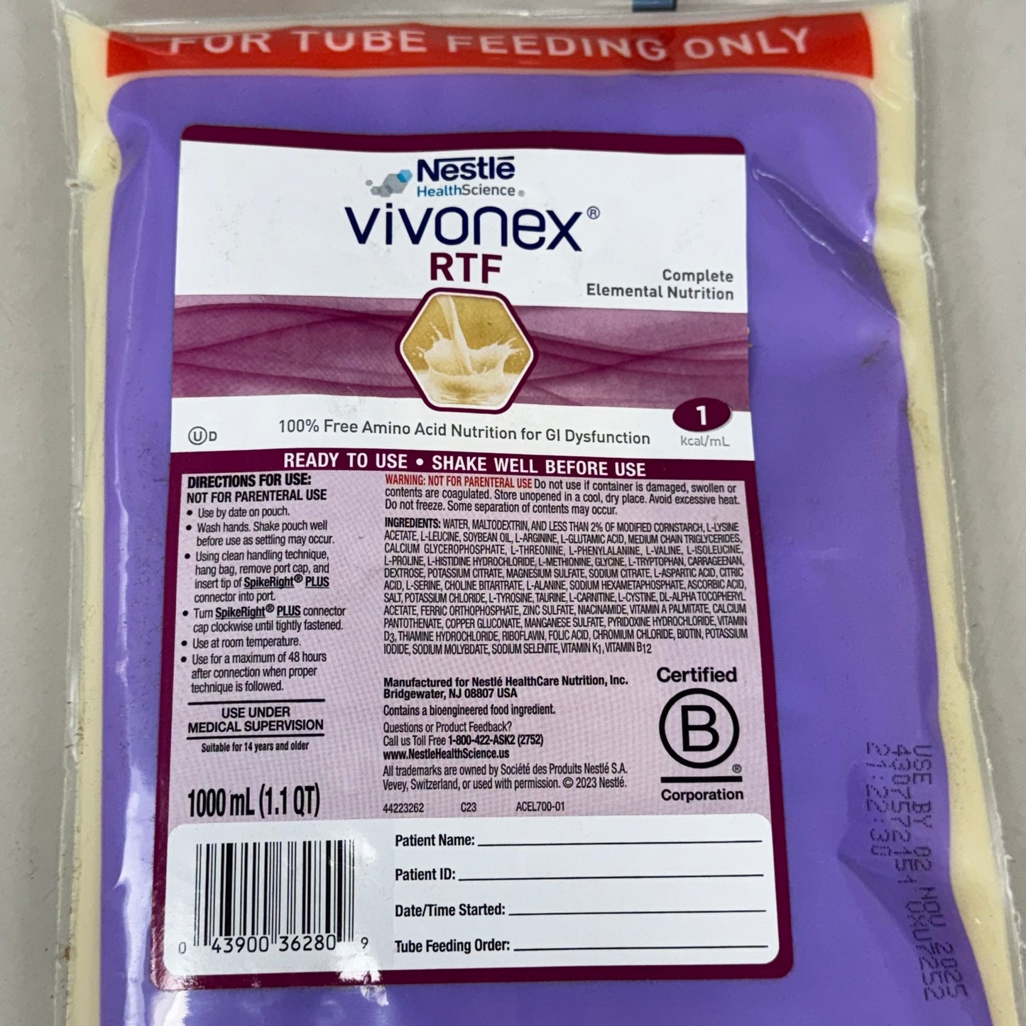 NESTLE (6 PACK) Vivonex RTF Unflavored Elemental Diet Tube Feeding 1 L BB 11/25