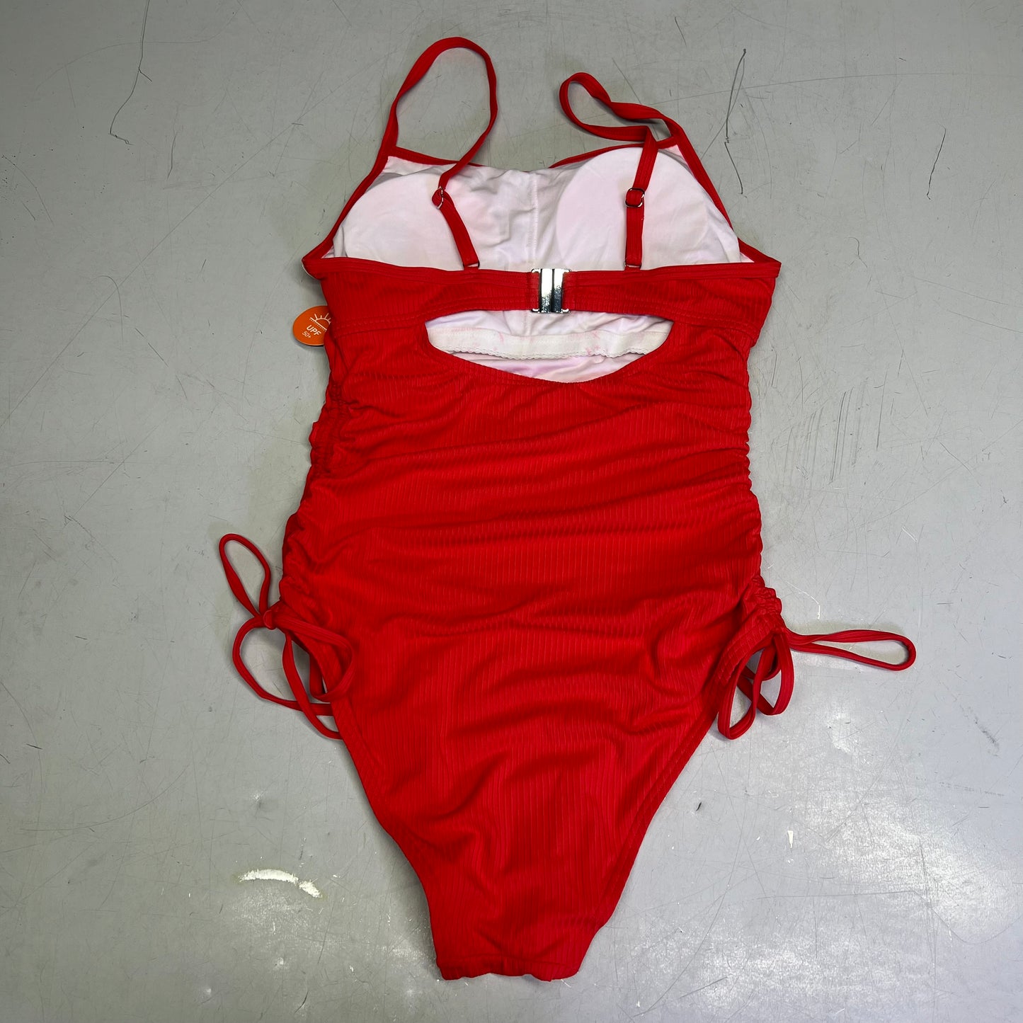 CHARMO Ribbed Adjust Drawstring Long Torso One Piece Swimsuit Women's Sz S Red
