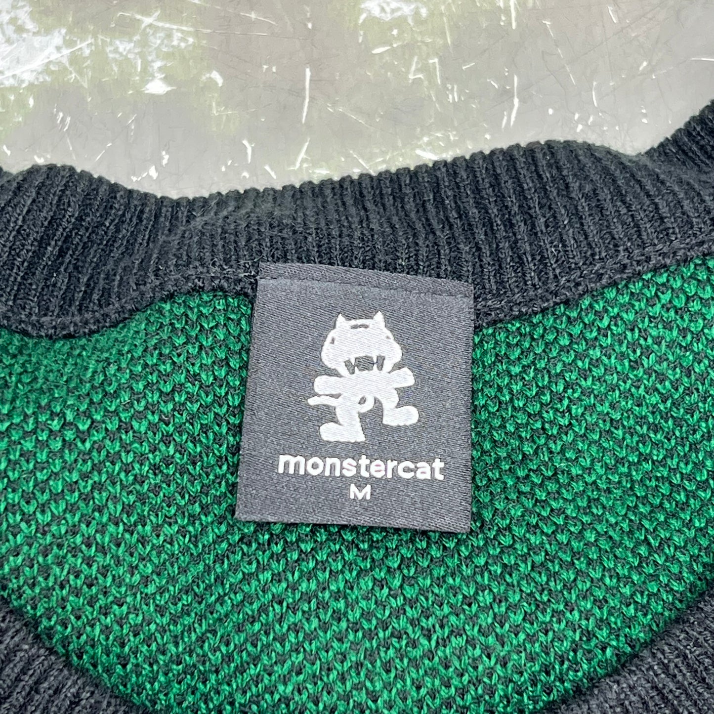 MONSTERCAT Records Soft Holiday Monogram Pullover Sweater Men's Sz M Green