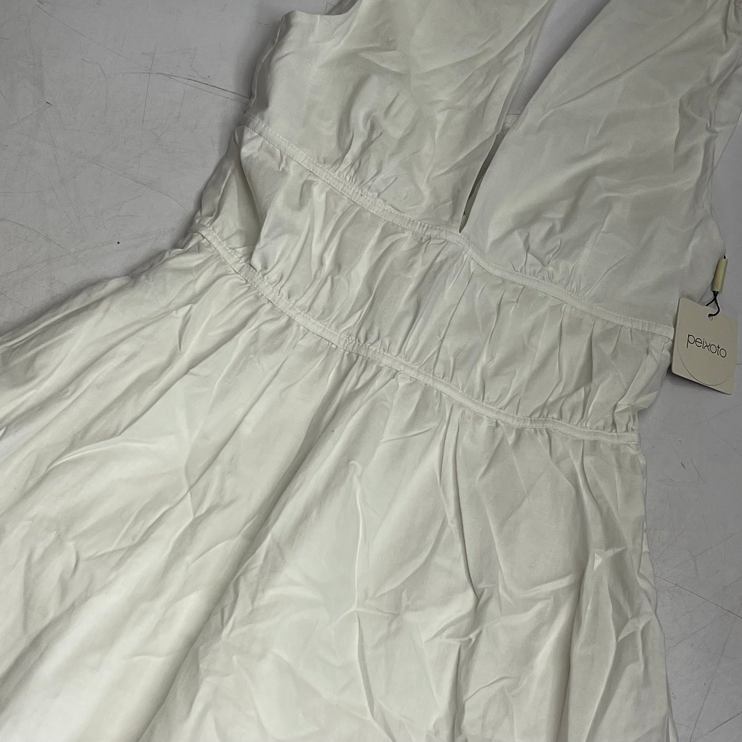 PEIXOTO Plunging V-neck Ava Midi Dress W/ Pockets Women's Sz S White 46018-WHT