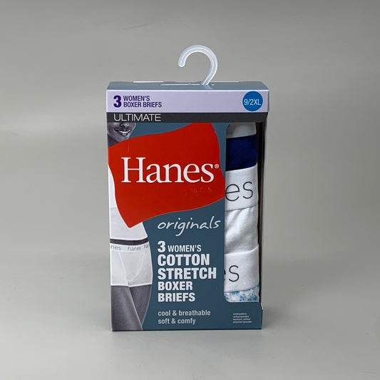 HANES 3 PACK!! Originals Women's Breathable Cotton Boxer Briefs Underwear Sz XXL Blue/White/Floral 45OUBB