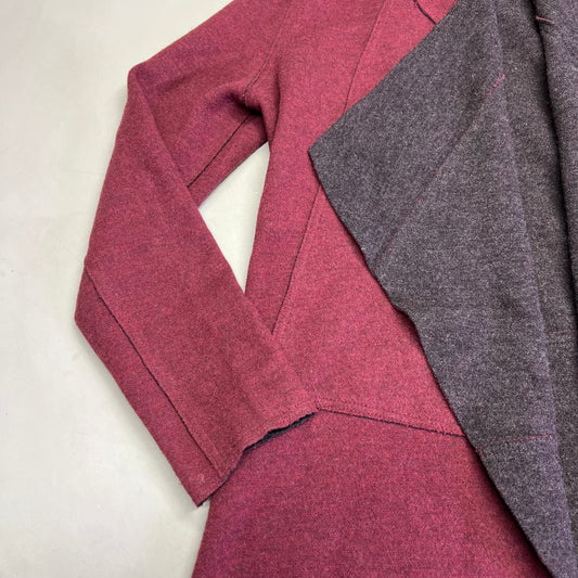 EILEEN FISHER Long Scoop Cut Bottom Cardigan 96% Merino Wool Women's Sz M Wine
