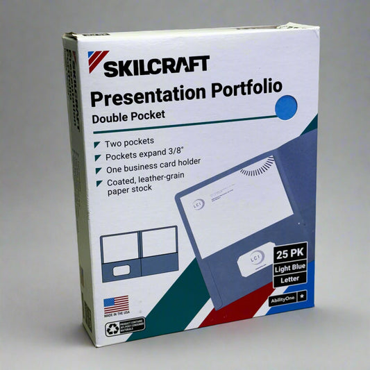 SKILCRAFT (25 PACK) Twin Pocket Portfolios, 30% Recycled 9.5"W x 11.5"L Light Blue NC27703