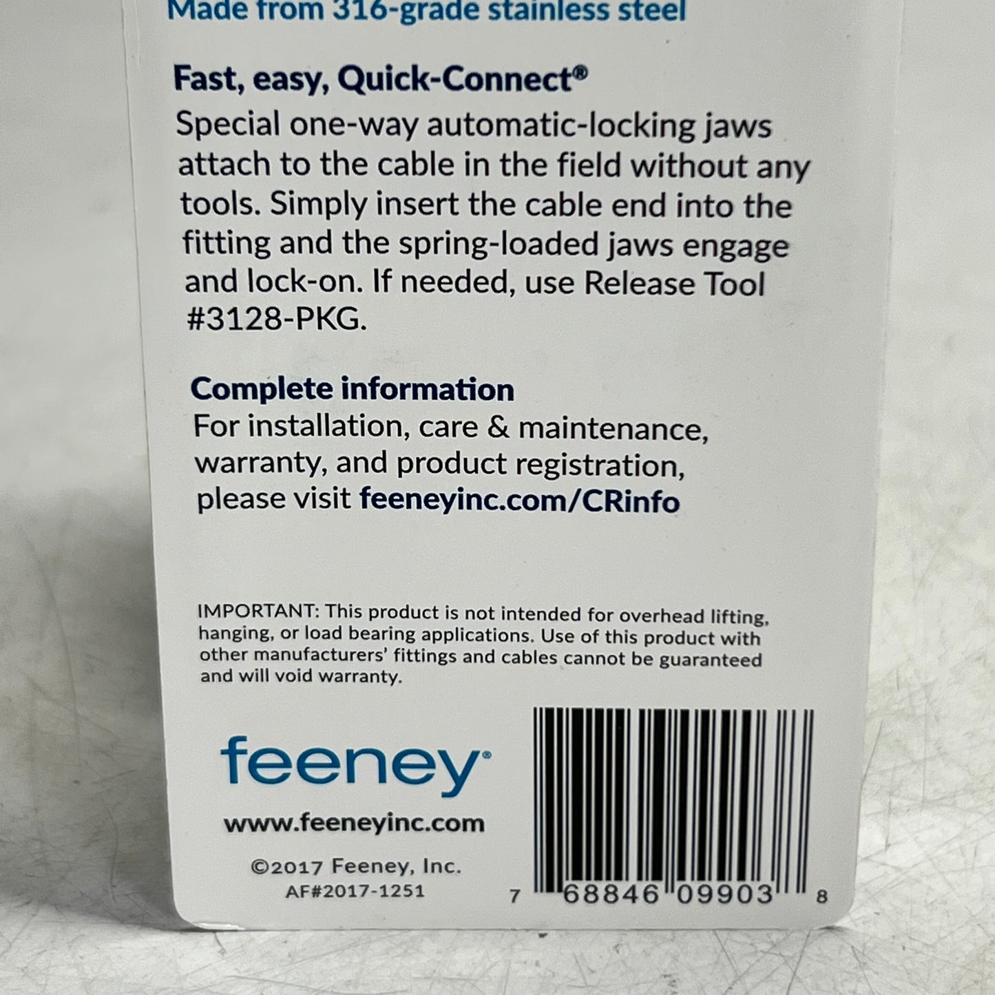 CABLERAIL Quick-connect 1/8" Grey 9903W-PKG