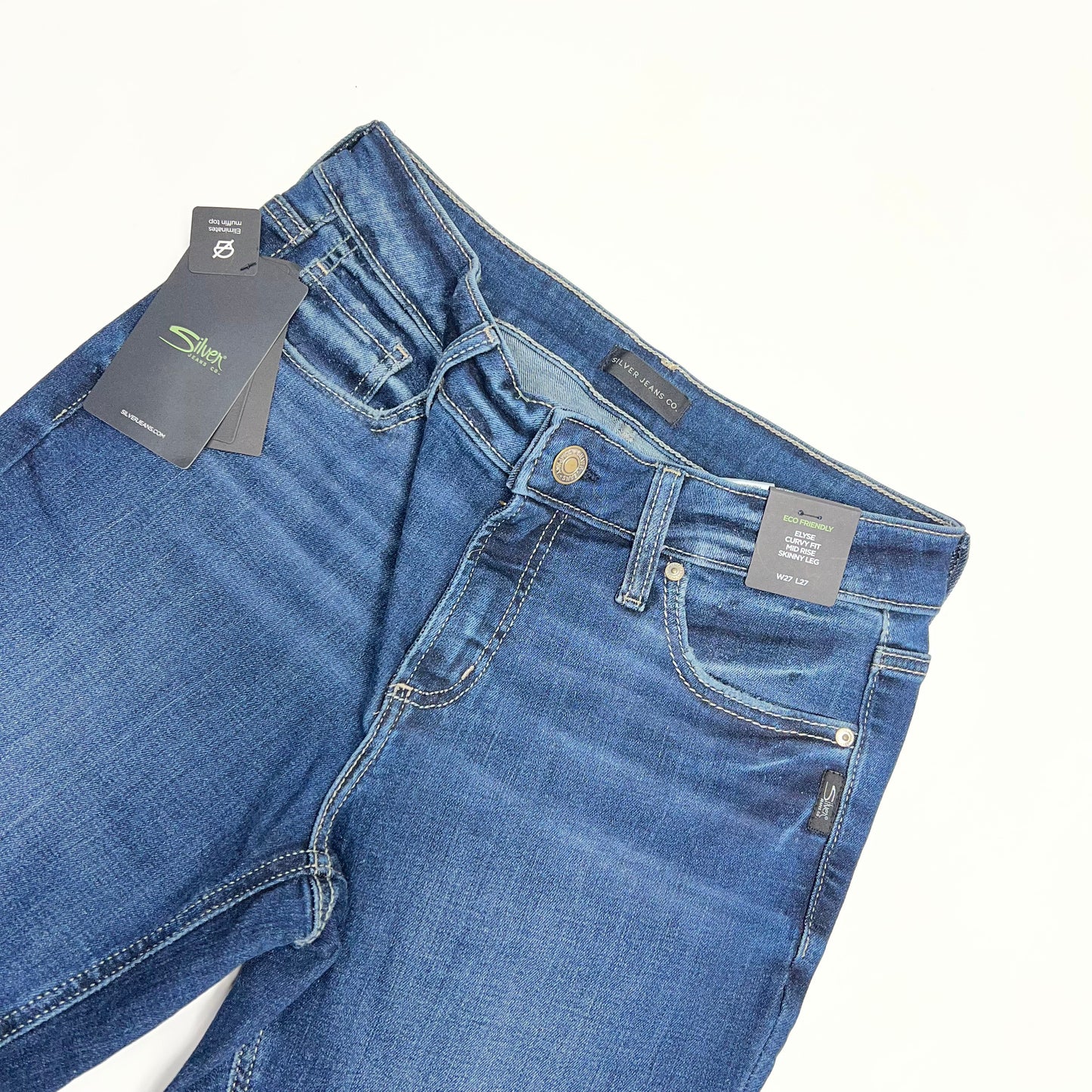 SILVER JEANS CO Elyse Curvy Fit Mid Rise Skinny Leg Jean Womens Sz 27/27 Indigo