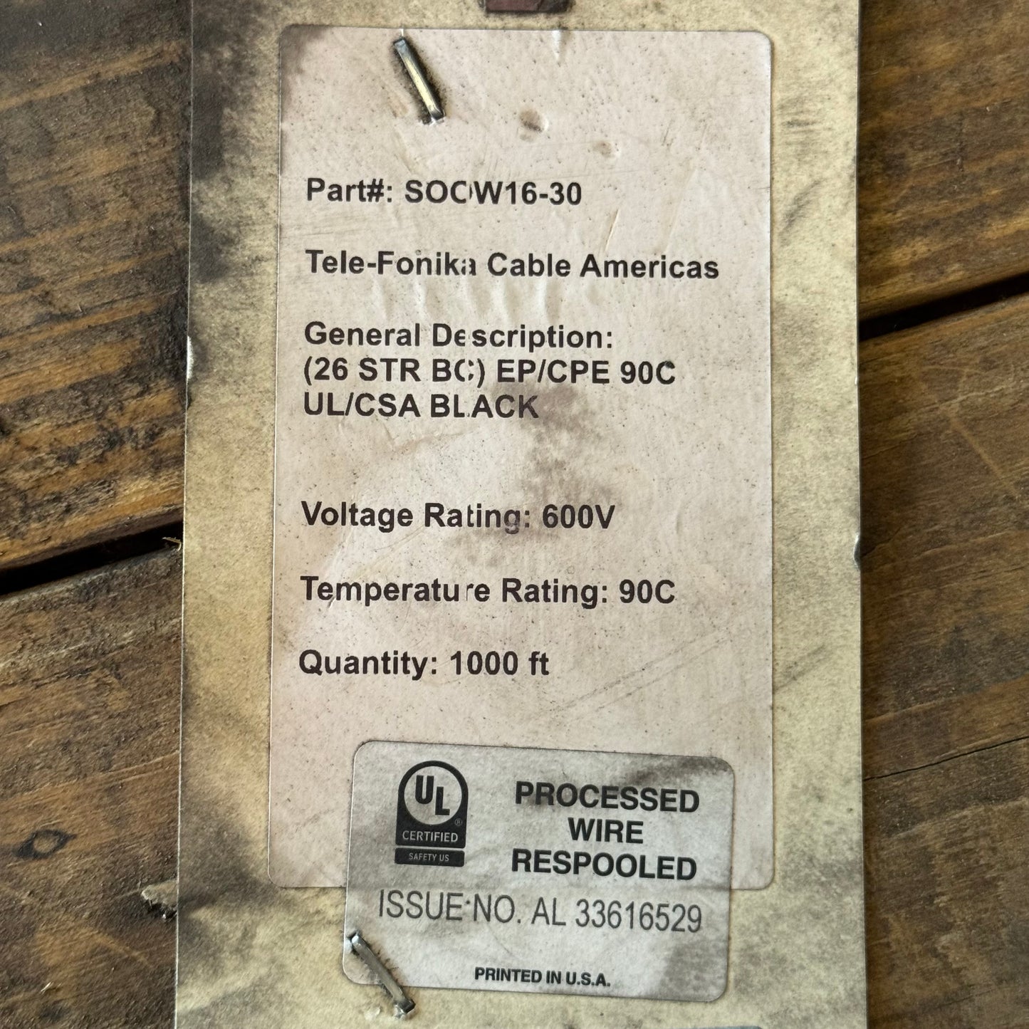 TELE FONIKA (1000 ft) Wire Cable 600V SOOW16-30