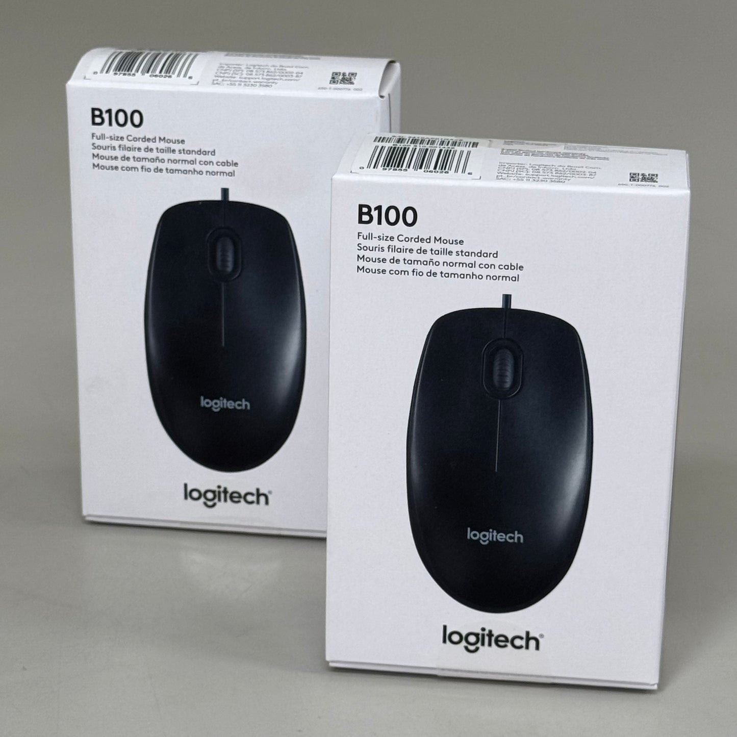 LOGITECH (2 PACK) B100 Optical USB Mouse Right or Left Handed Users Black 588444