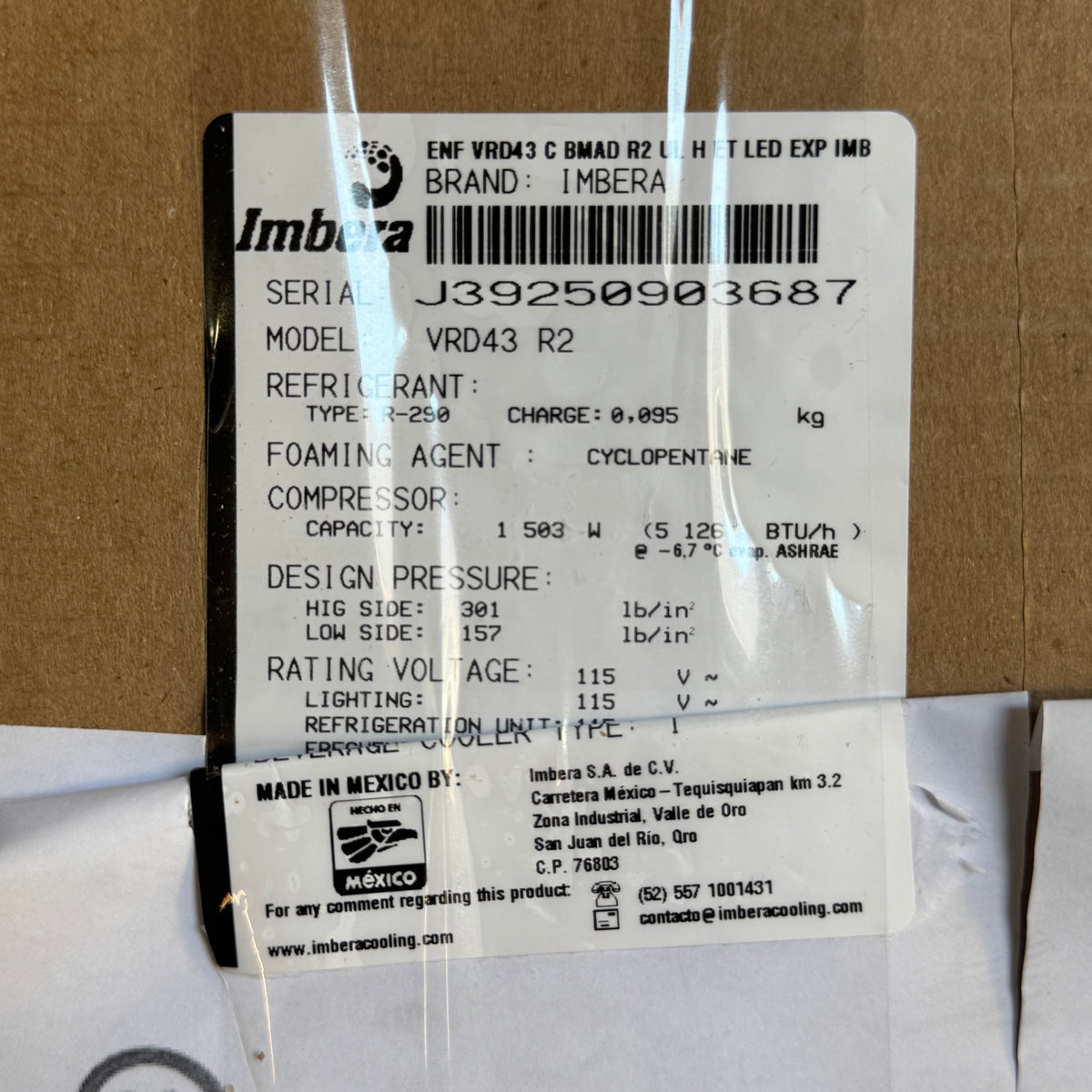 IMBERA Commercial Glass Door Refrigerator 115V R290 - Yellow VRD43