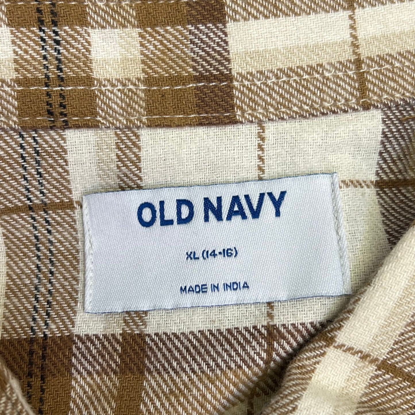 OLD NAVY Long-Sleeve Pocket Plaid Flannel Shirt Boy's Sz XL White/Burnt Orange