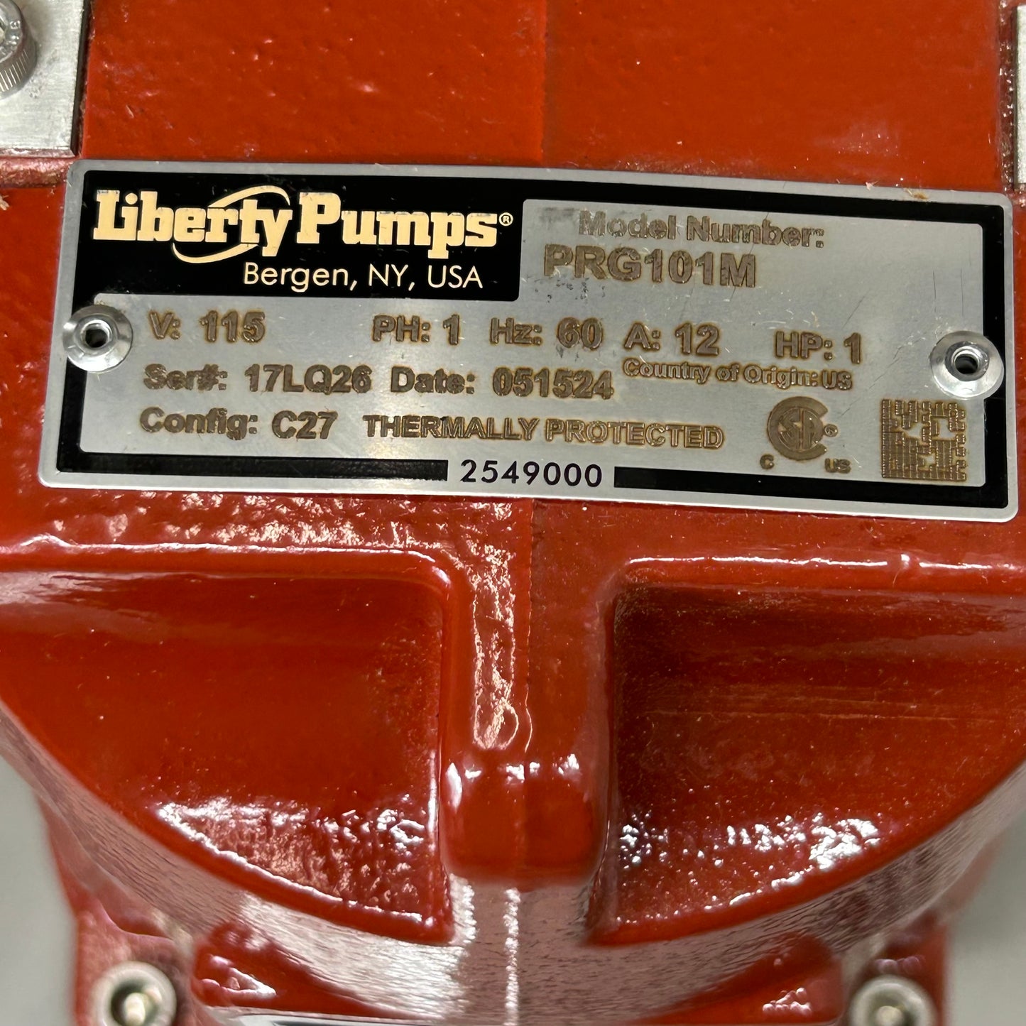 LIBERTY PUMPS 1 HP ProVore Residential Grinder Pump Non-automatic 11"x7.12"x17.625" PRG101M