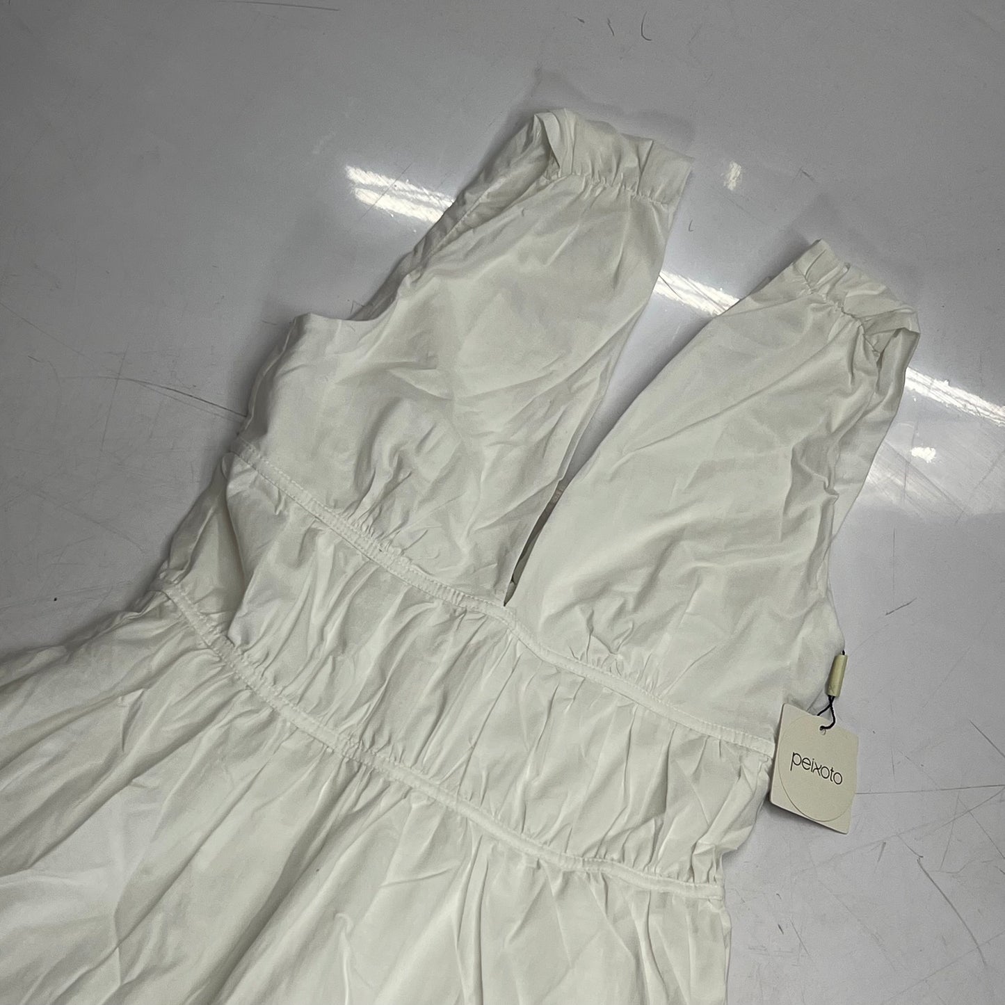 PEIXOTO Plunging V-neck Ava Midi Dress W/ Pockets Women's Sz S White 46018-WHT