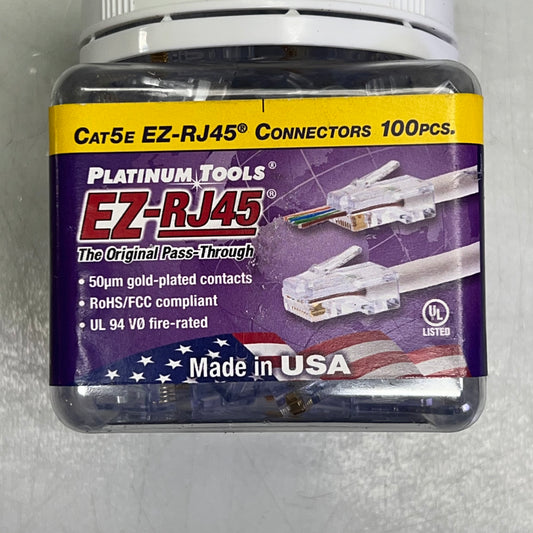 PLATINUM TOOLS (100 PACK) CAT5/5e Connectors In Jar MADE IN USA Clear EZ-RJ45