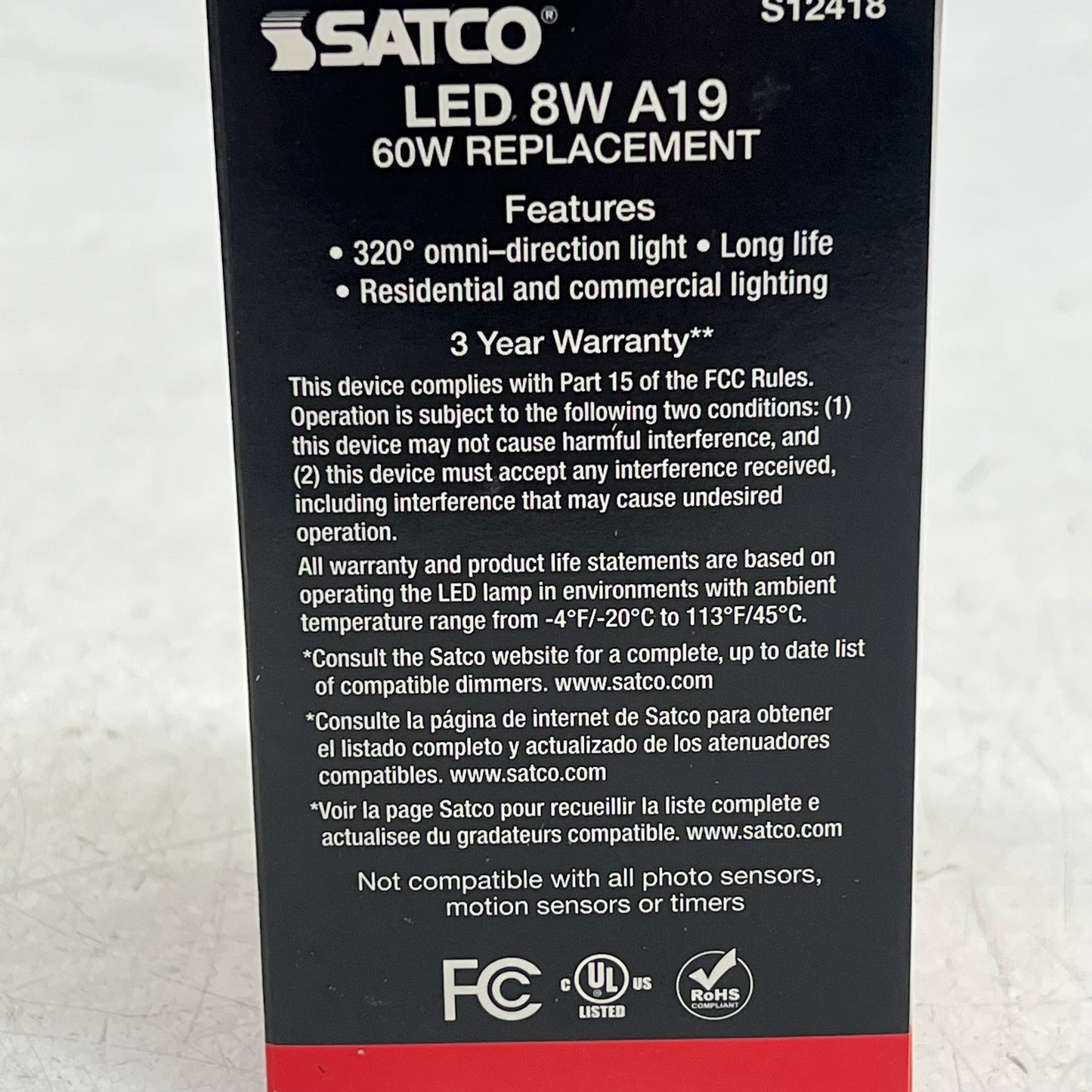 SATCO (6 PACK) Household Lamp Bulb 8W E26 Base A19 120V CRI 90 Daylight S12418