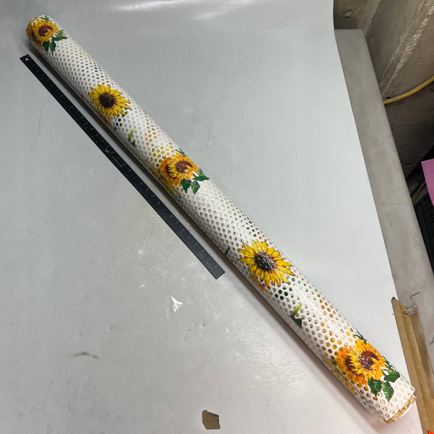 PVC Glossy Hexagon Lace Sunflower Dinning Tablecloth 54"x60' White/Yellow