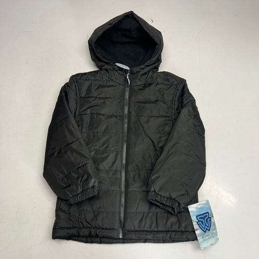 WHALES TAIL Fleece Lined Hooded Full Zip Up Winter Coat  Boy's Sz 7 Black