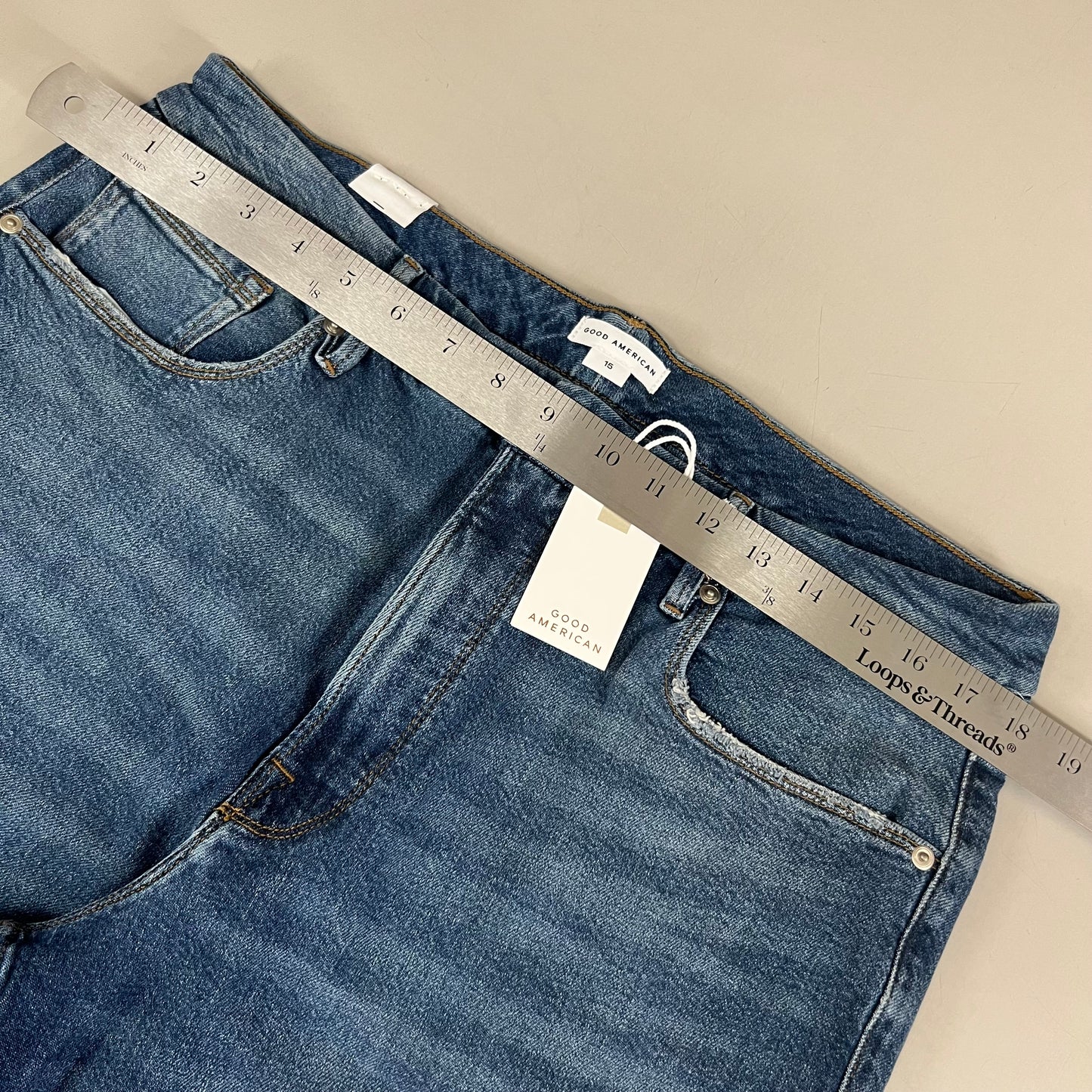 GOOD AMERICAN Good Icon High Rise Straight Leg Jeans Women's Sz 15+ Indigo605 GICNF395T