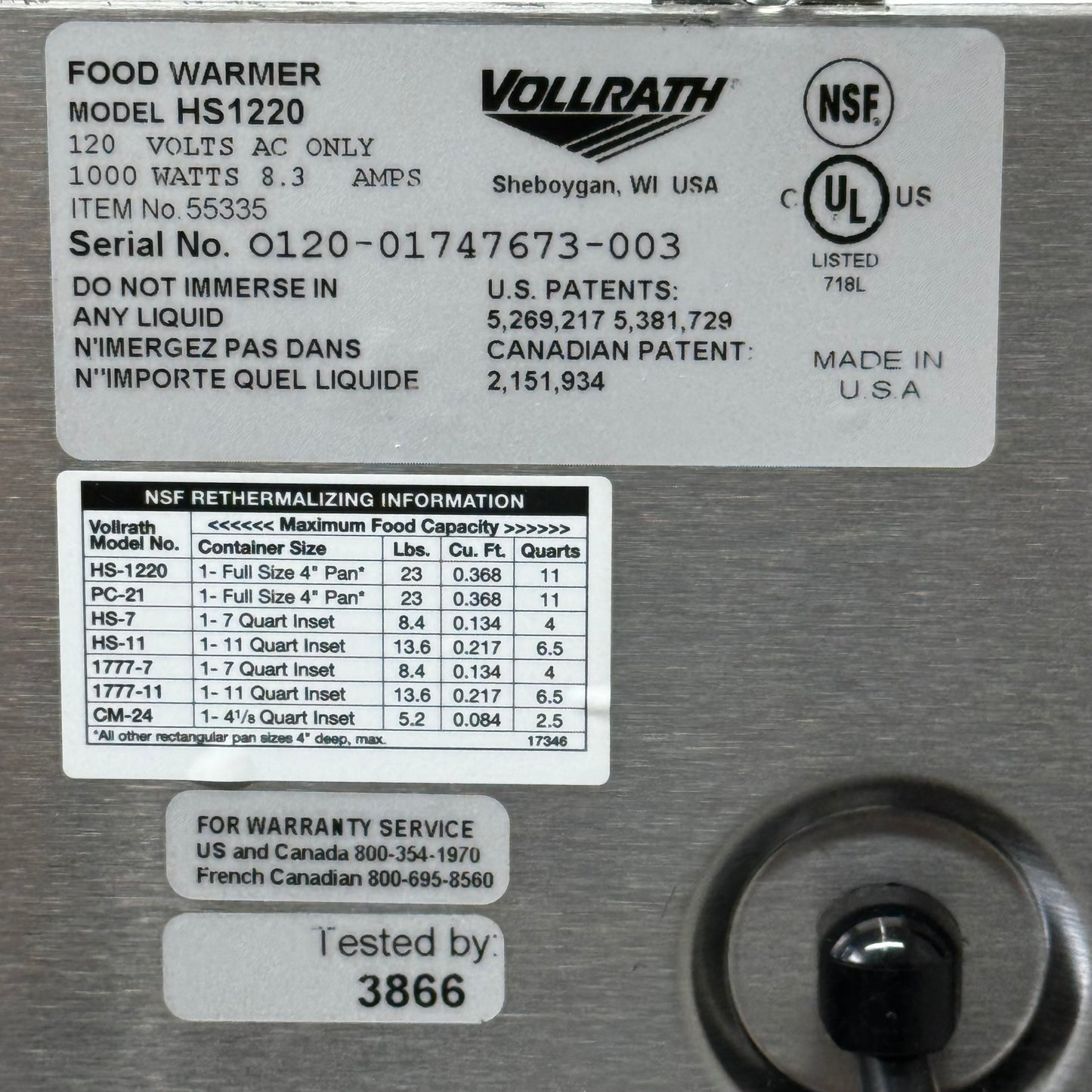 VOLLRATH Custom KitDel Full-size 120-volt Cayenne® Heat 'N Serve Rethermalizer 72020 55335