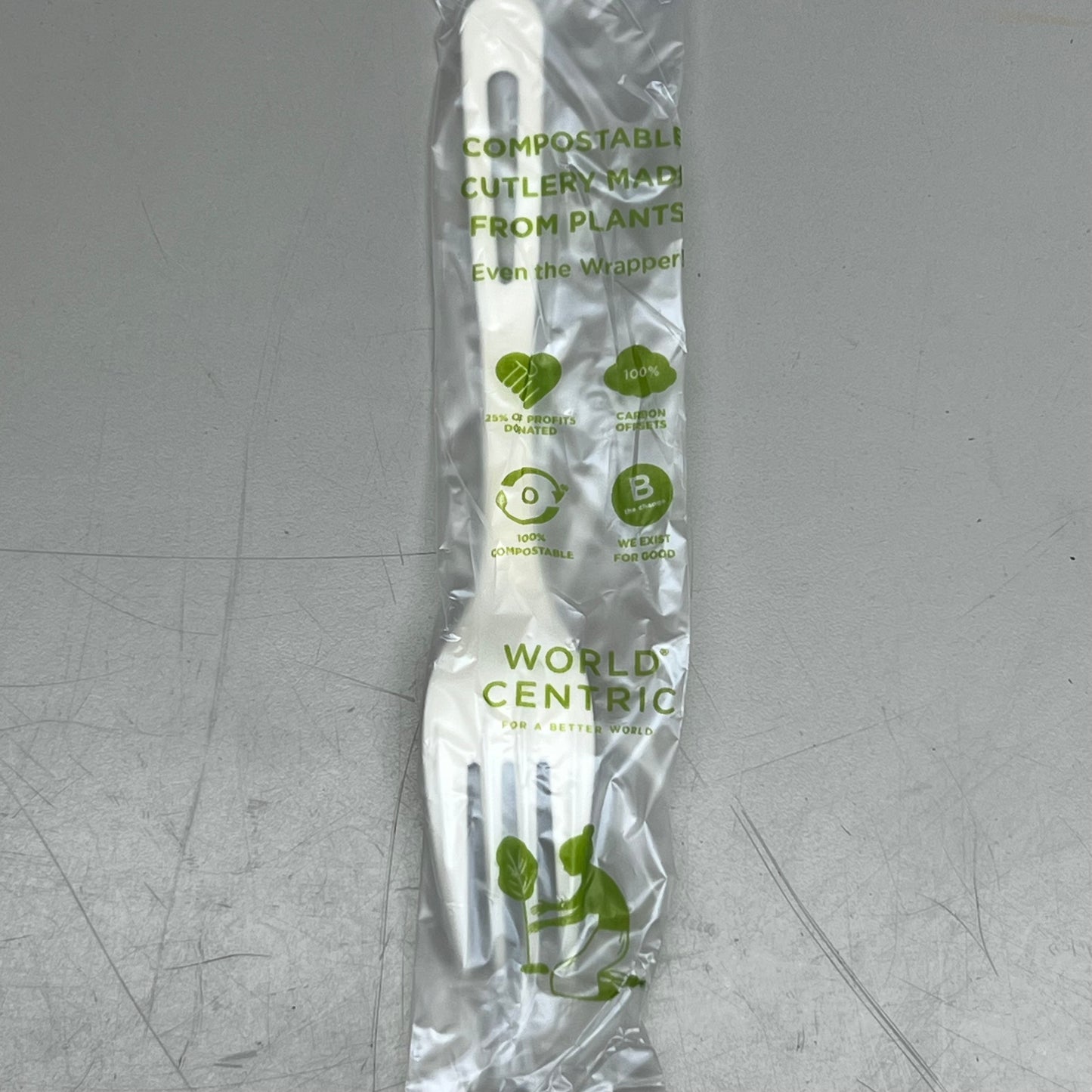 WORLD CENTRIC 750PK! Compostable TPLA Forks Individually Wrapped 6" FO-PS-1