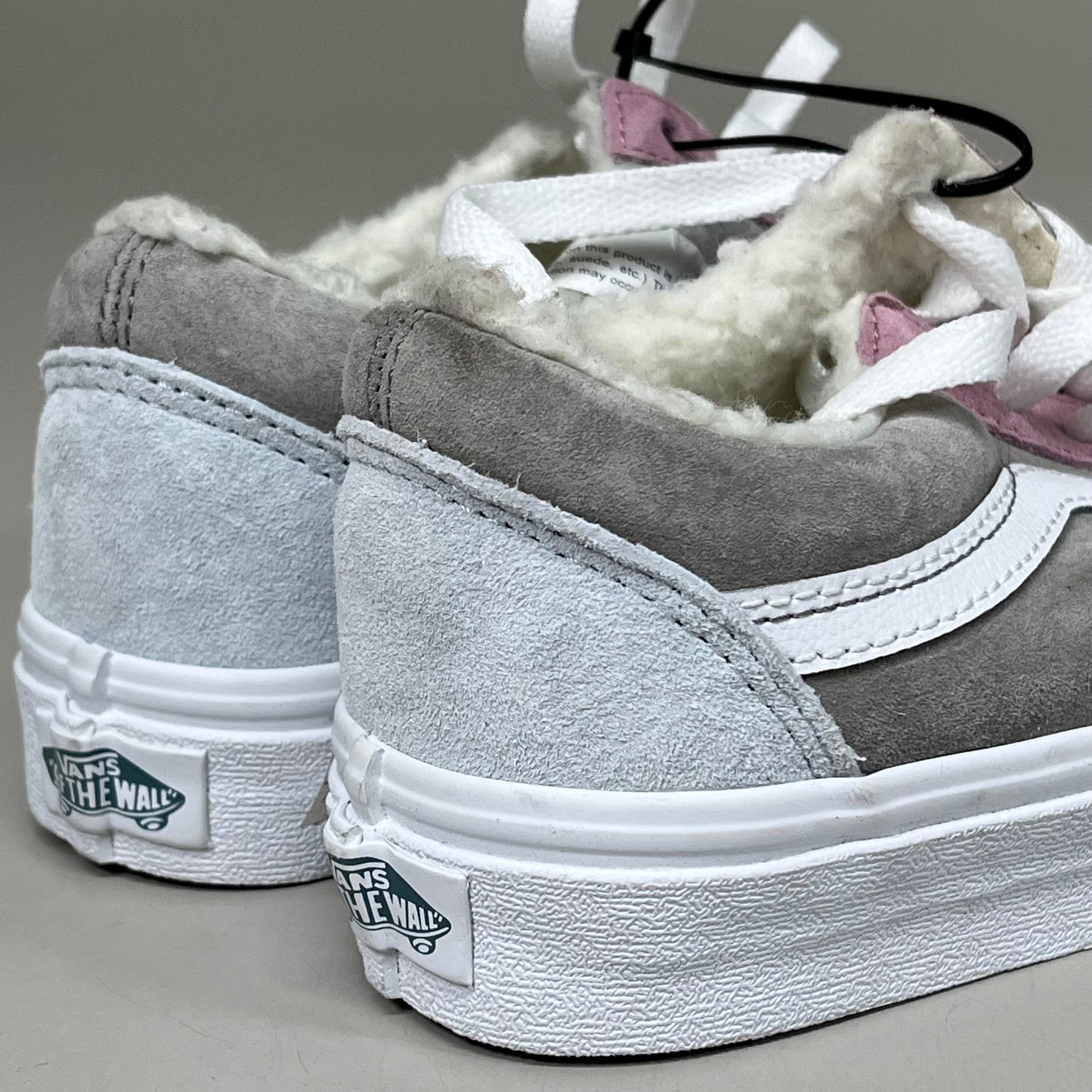 VANS Old Skool Leather & Pig Suede Sherpa Sneakers Womens 5.5 Mens 4.0 Pink Grey