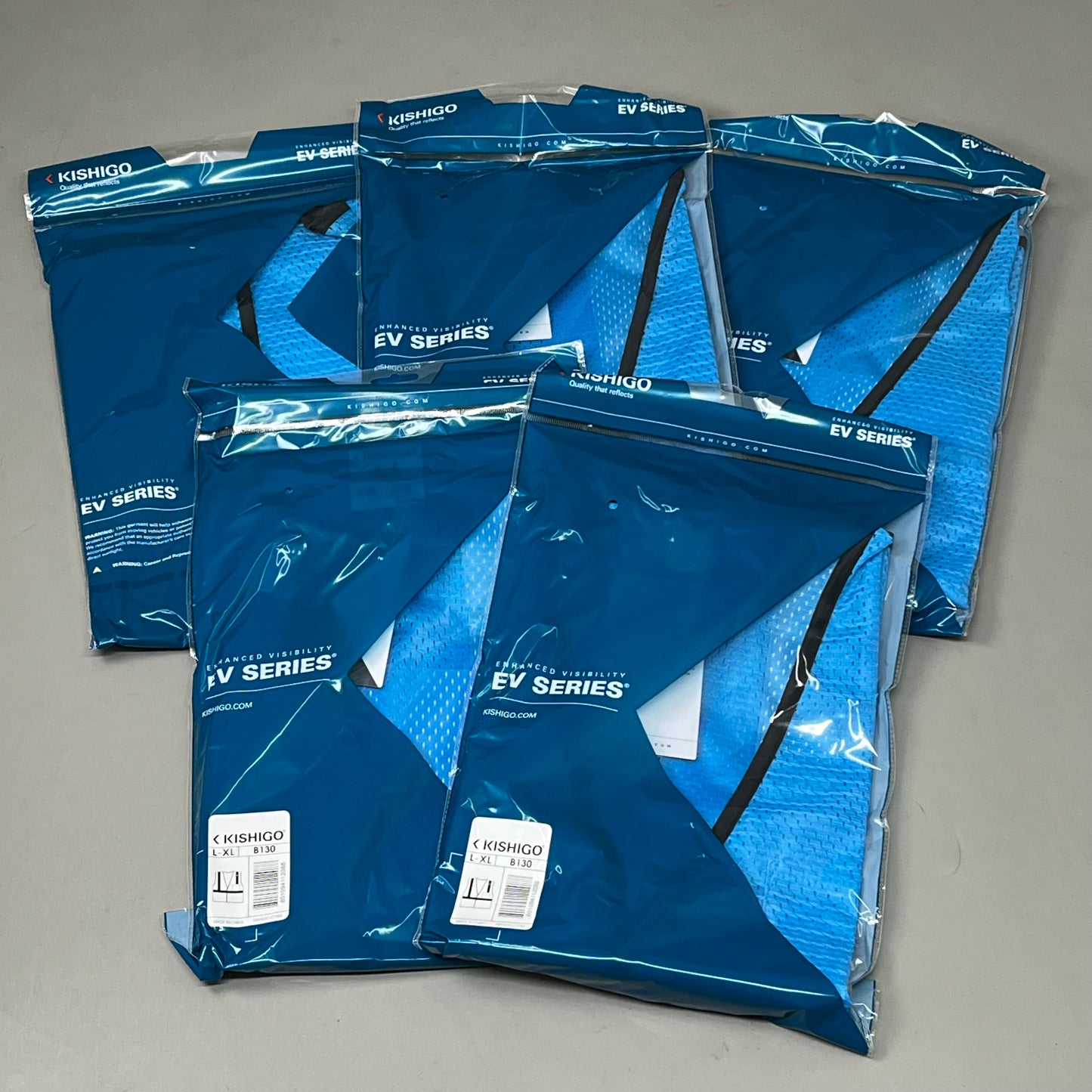 KISHIGO (5 PACK) Enhanced Visibility Mesh Vest Workwear Unisex SZ L-XL Blue B130