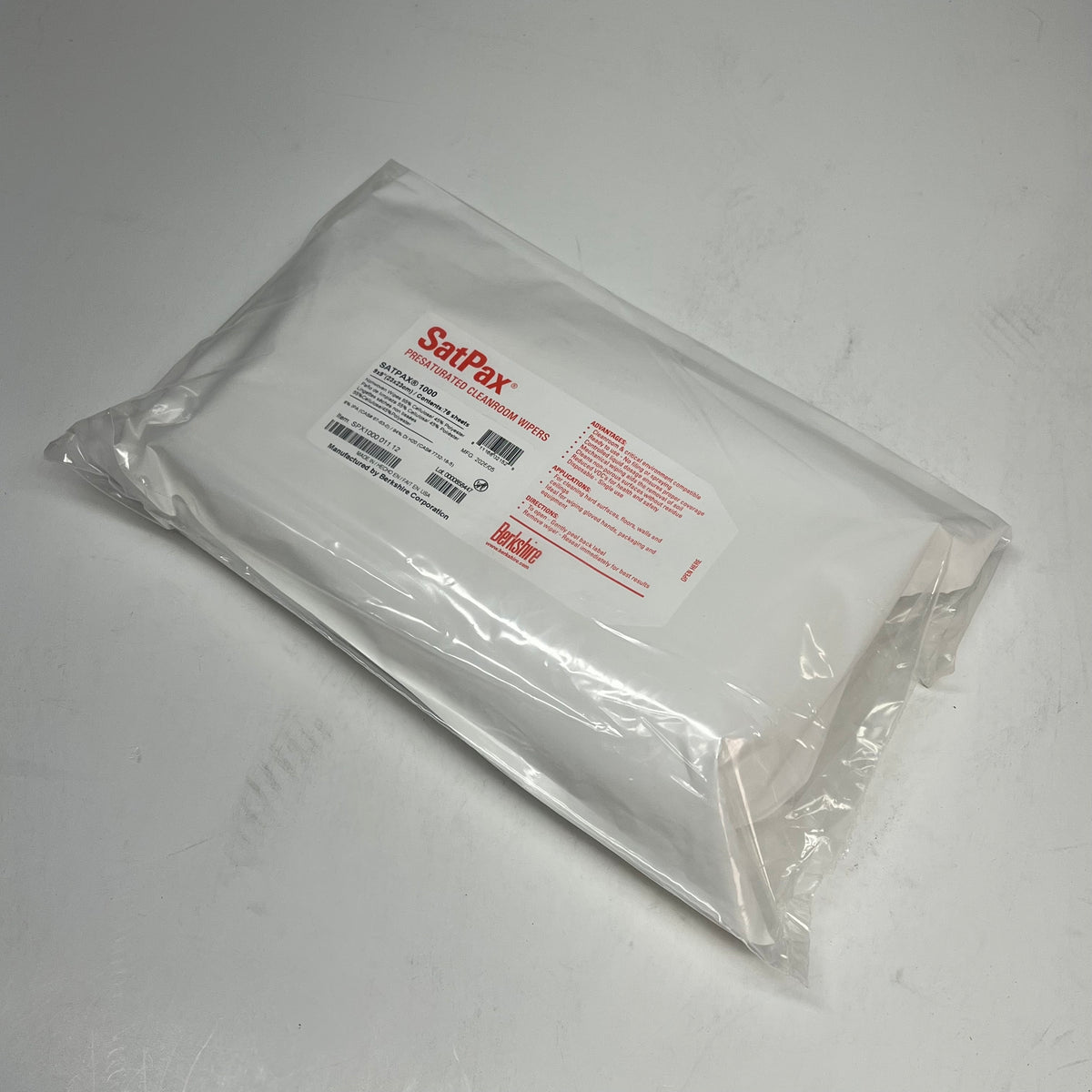 BERKSHIRE (12 PACK, 75 SHEETS EACH) Sat Pax Presaturated Cleanroom Wipers 9x9"