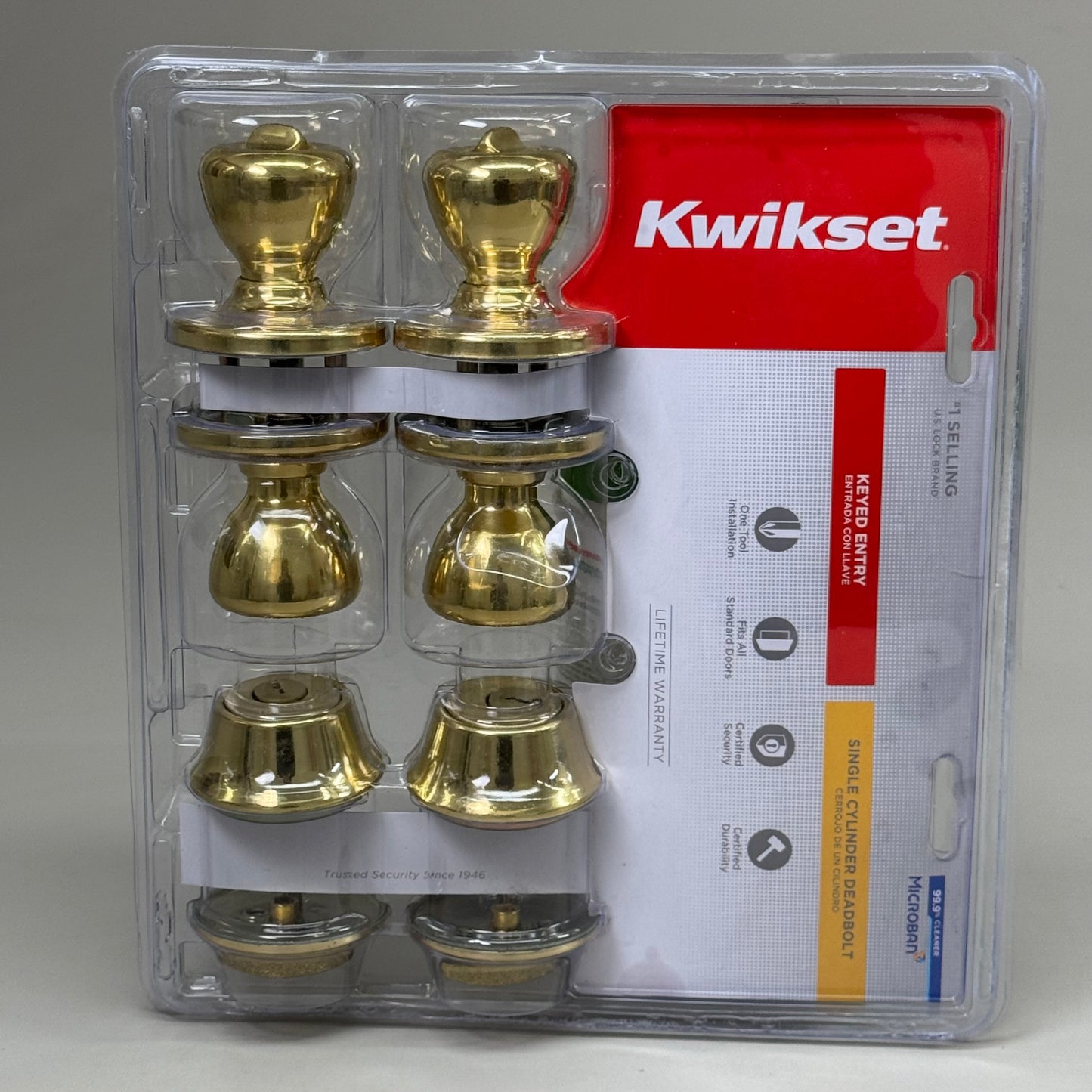 KWIKSET Tylo 400 Knobs & 660 Single Cylinder Deadbolts Polished Brass 92420-031