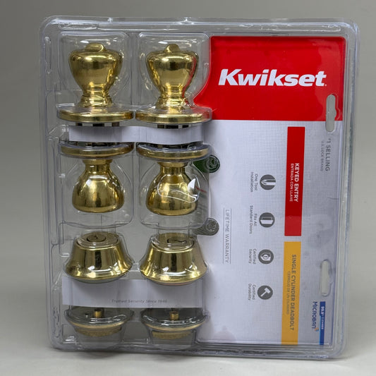 KWIKSET Tylo 400 Knobs & 660 Single Cylinder Deadbolts Polished Brass 92420-031