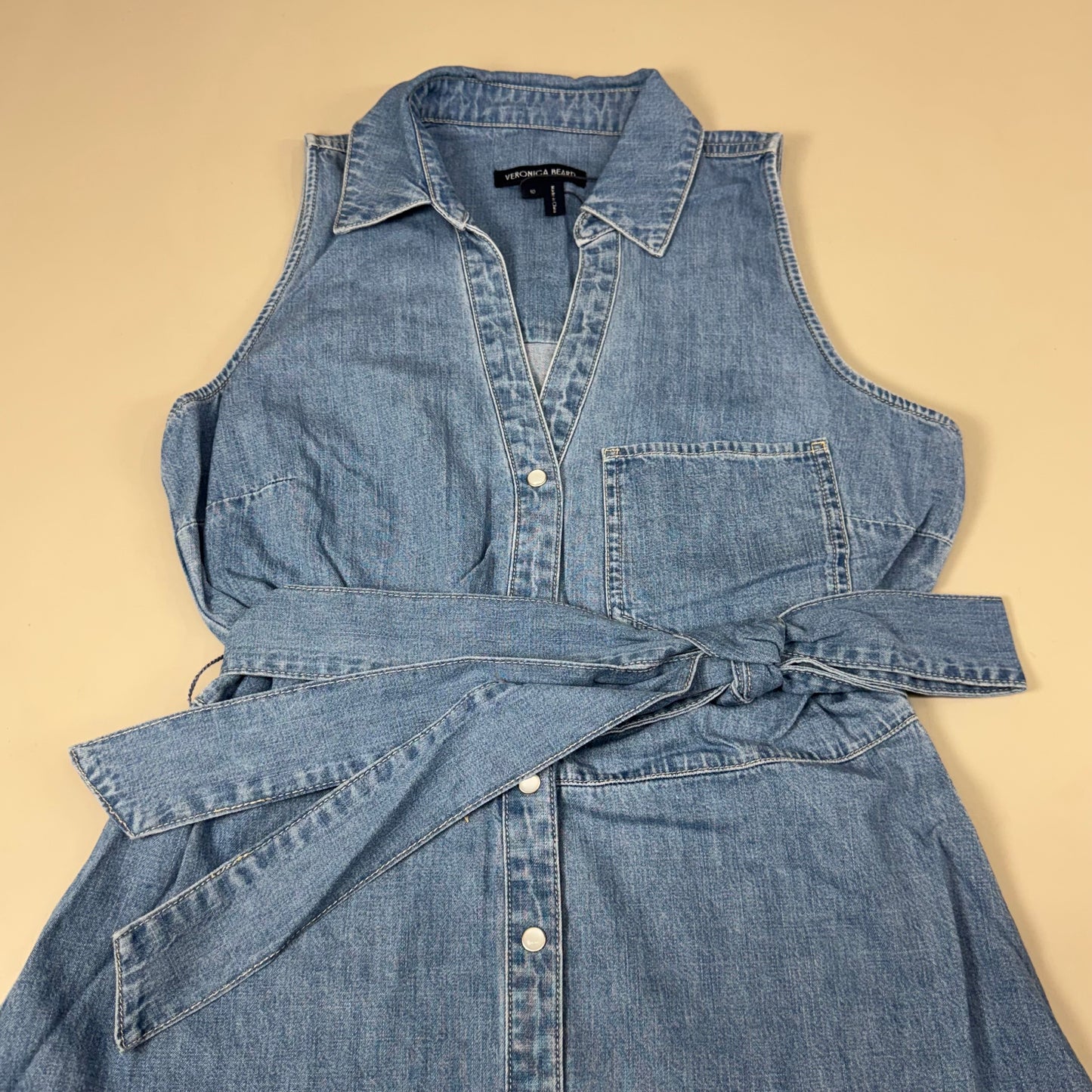 VERONICA BEARD Jeans Edwina Sleeveless Midi Dress Sz-10 Iceberg J24067101287IC